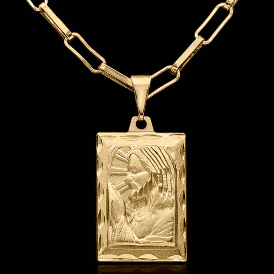 Corrente Cartie 3,5mm com Pingente Jesus Cristo G 25mmx17mm Banhado a Ouro 18k