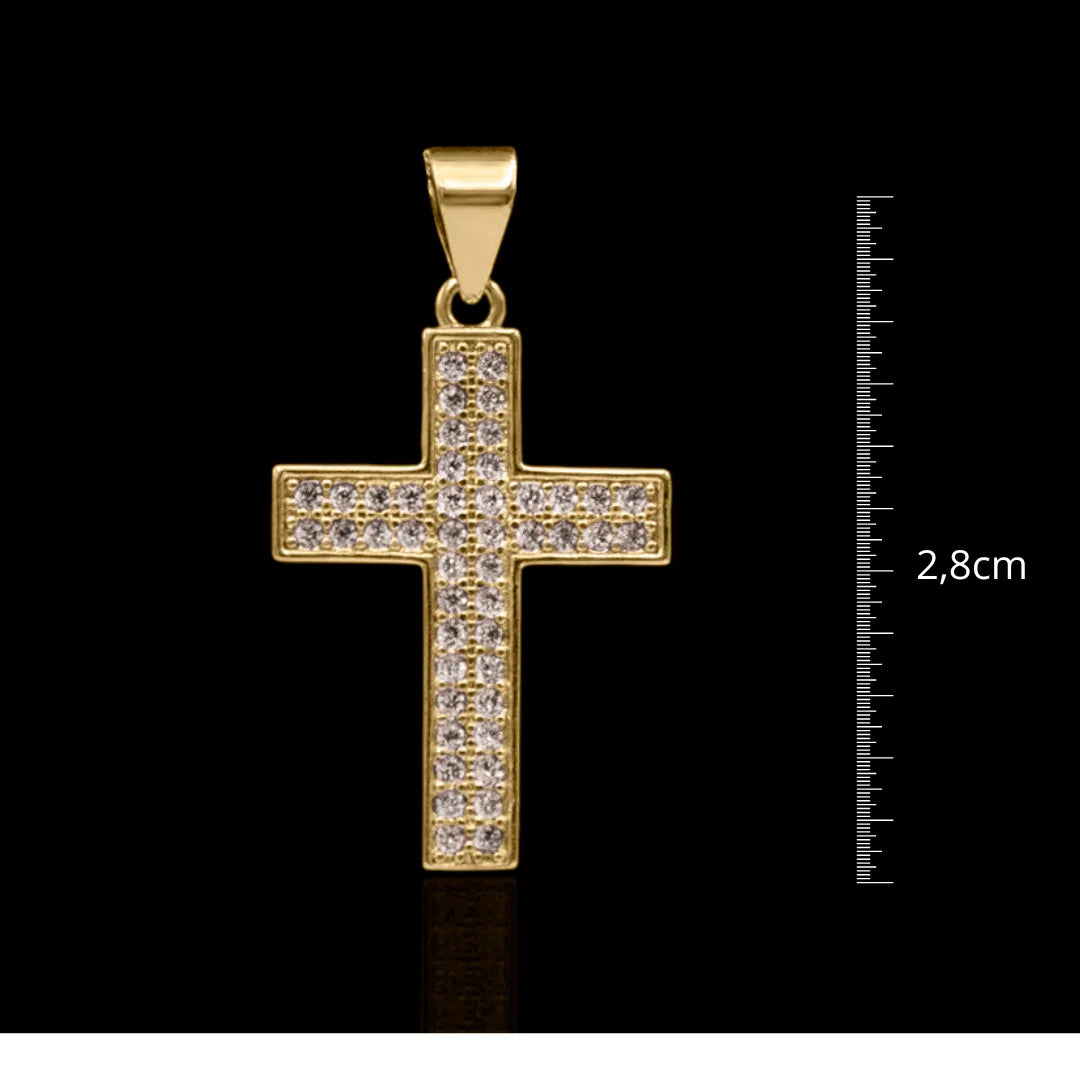 Pingente Cruz cravejada banhado a ouro 18k