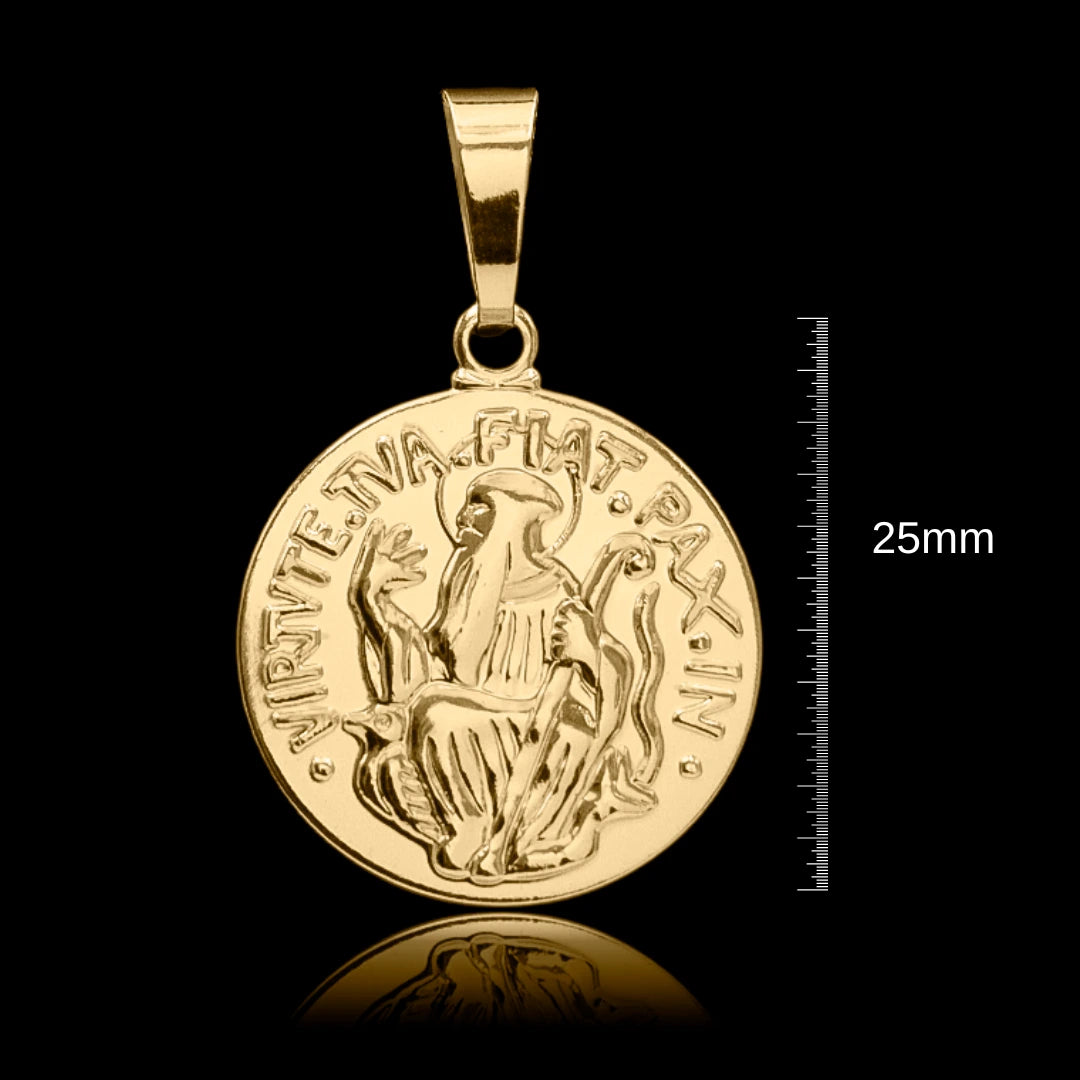 Corrente Cadeado Duplo 3.5mm com Pingente São Bento G 25mm Banhado a Ouro 18k