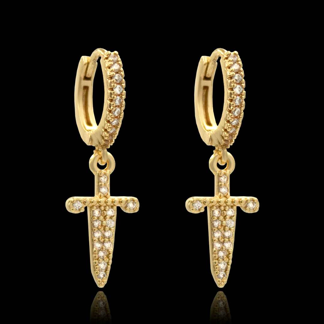 brinco argola masculino - cravejado com zirconias banhado a ouro 18k