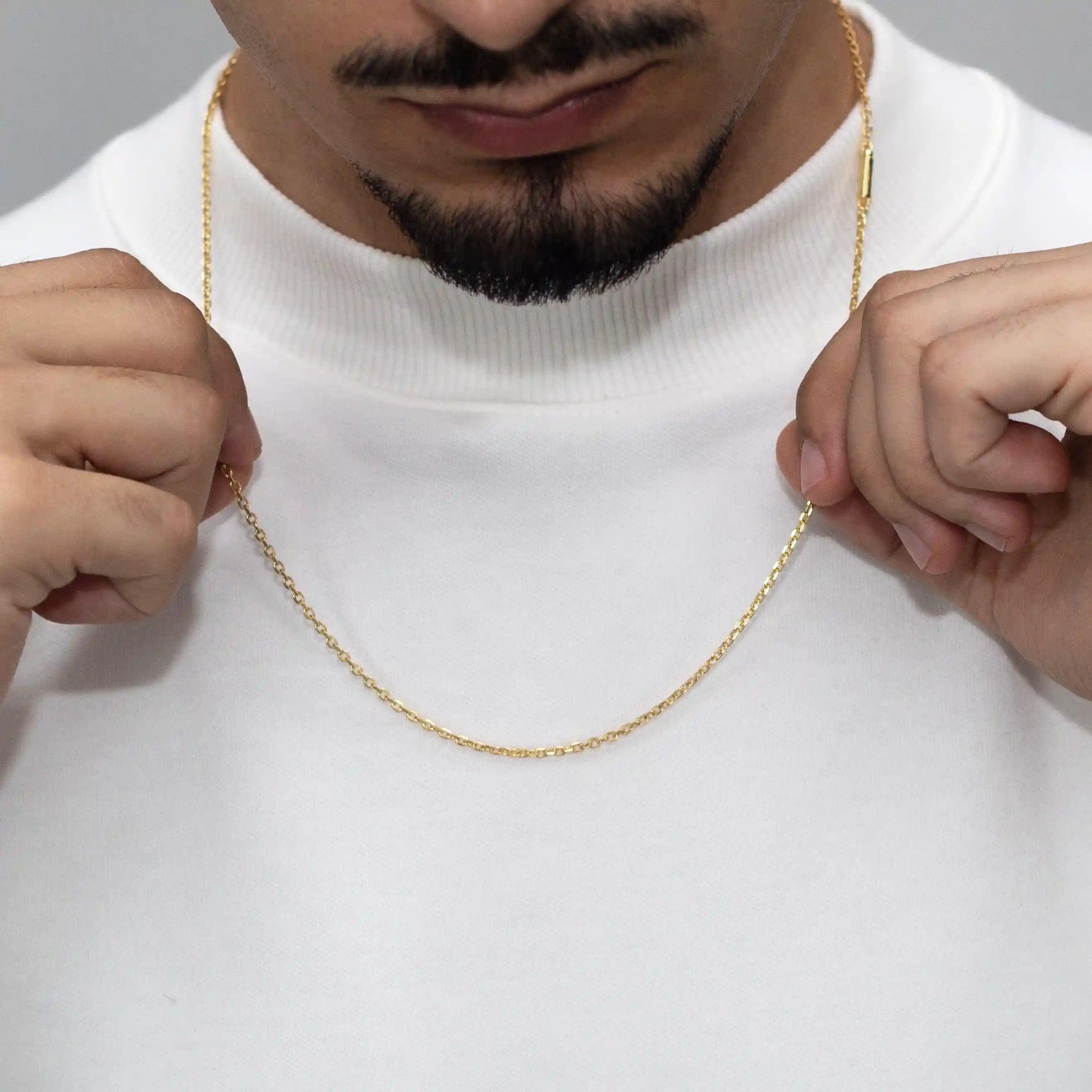 corrente banhada a ouro masculina - cartier cadeado 2mm - 18k
