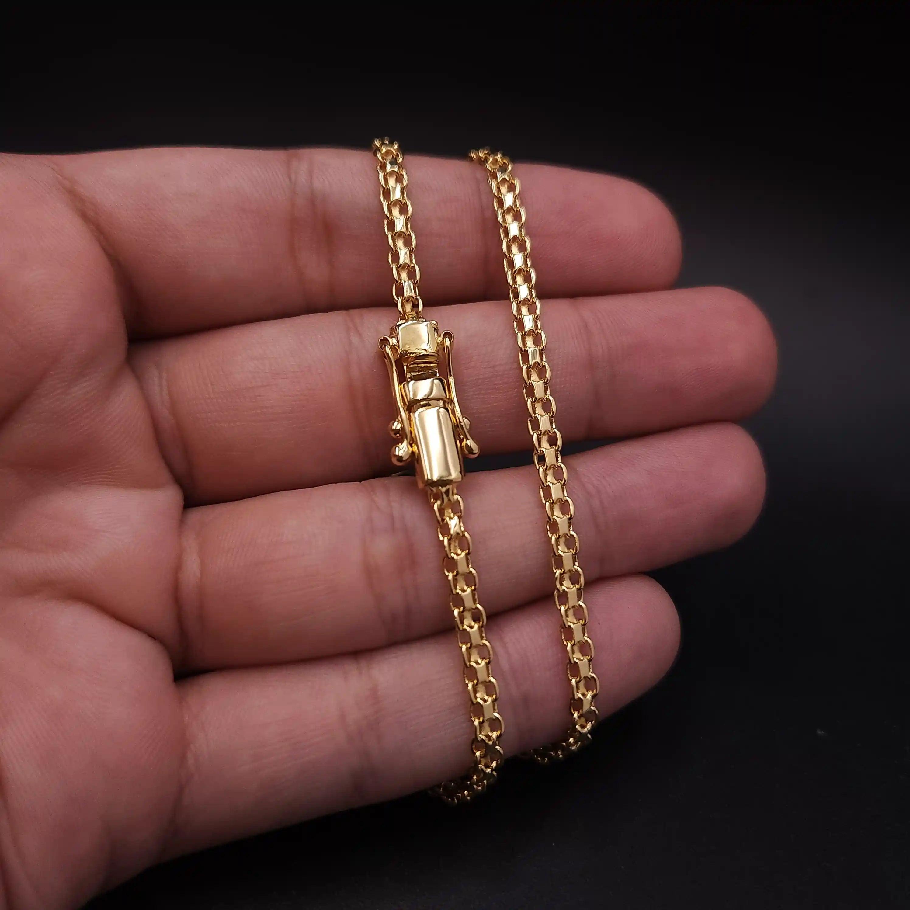 corrente de ouro masculina - cadeado duplo 4mm 60cm - ouro 18k