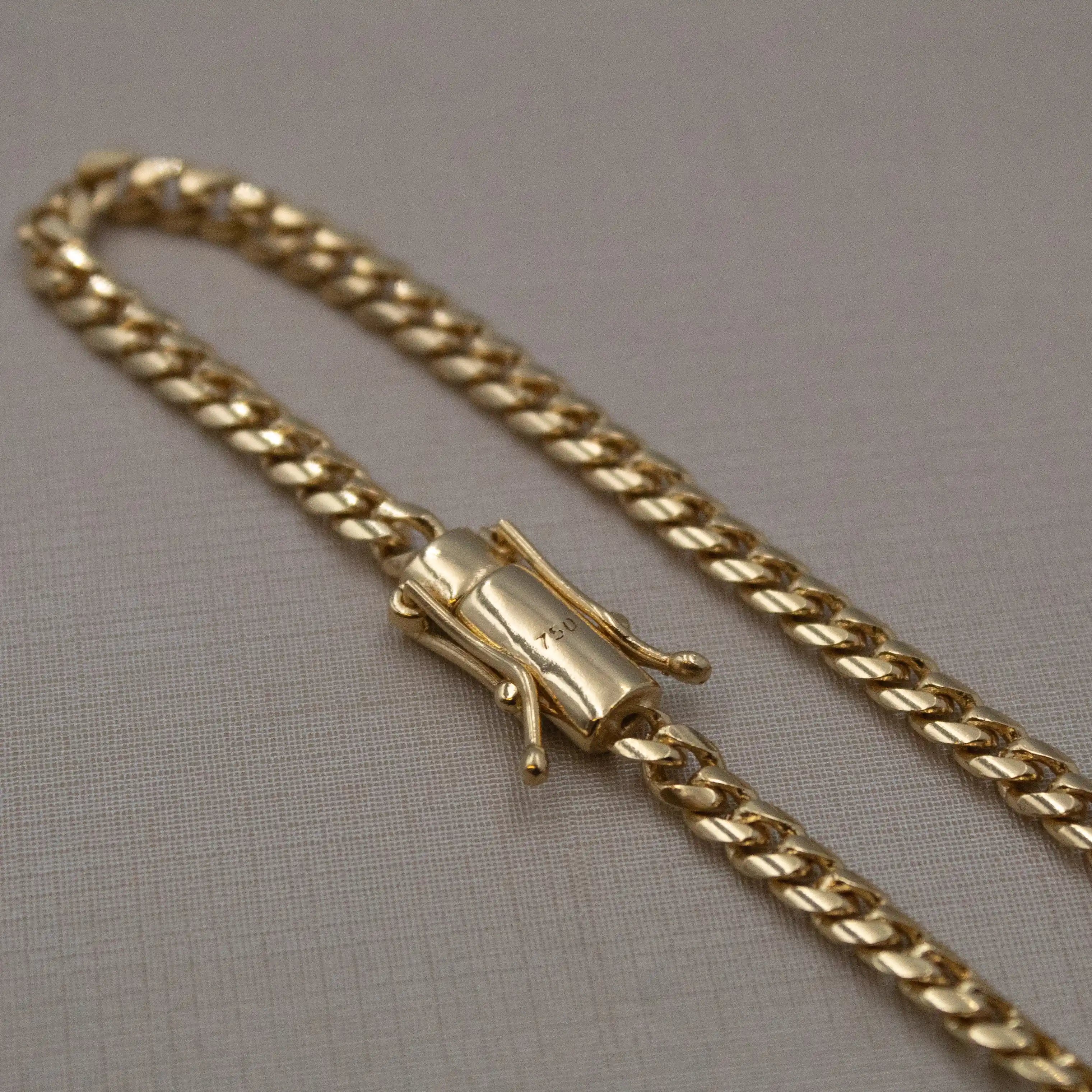 pulseira masculina banhada a ouro - cuban 4mm - ouro 18k