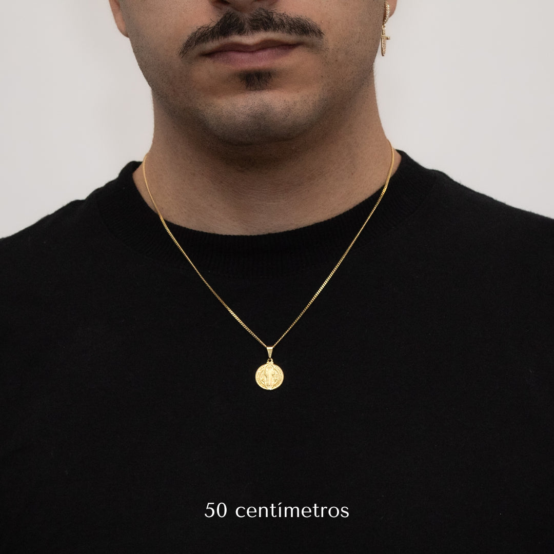 Corrente Grumet 1,5mm com Pingente São Bento Banhado a Ouro 18k