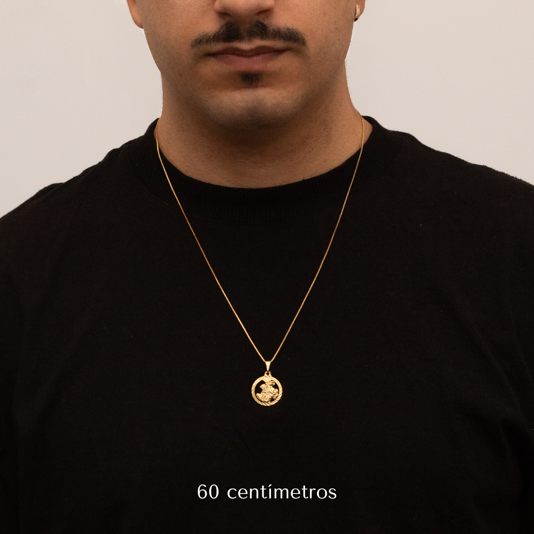 Conjunto São Jorge - veneziana 1mm com pingente São Jorge detalhado Banhado a Ouro 18k