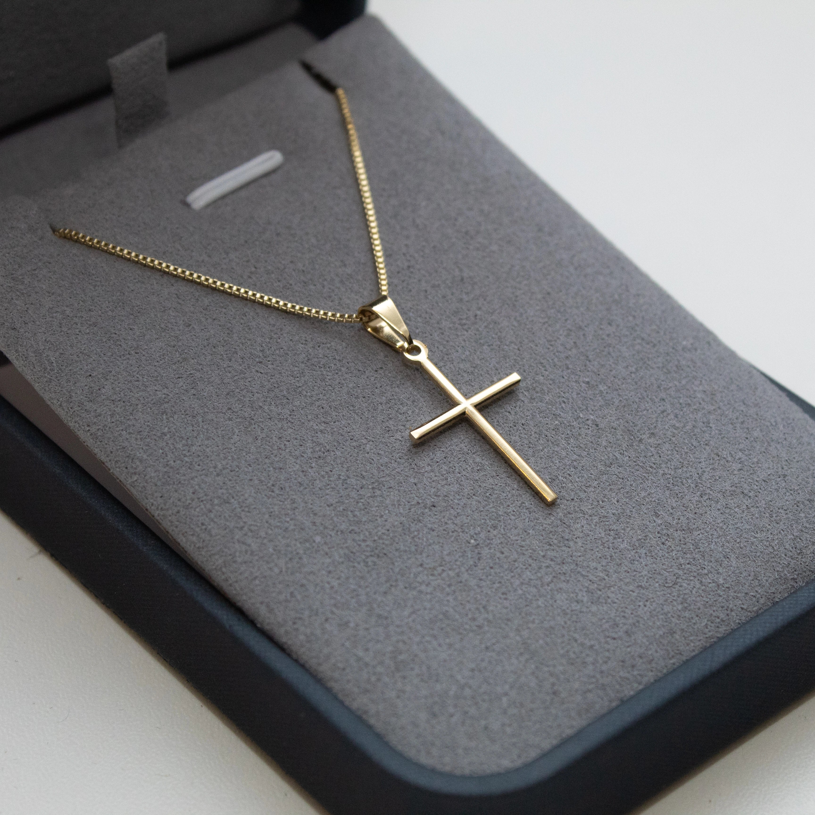 Conjunto Minimalista - Veneziana 1mm com pingente Cruz Lisa Banhado a Ouro 18k