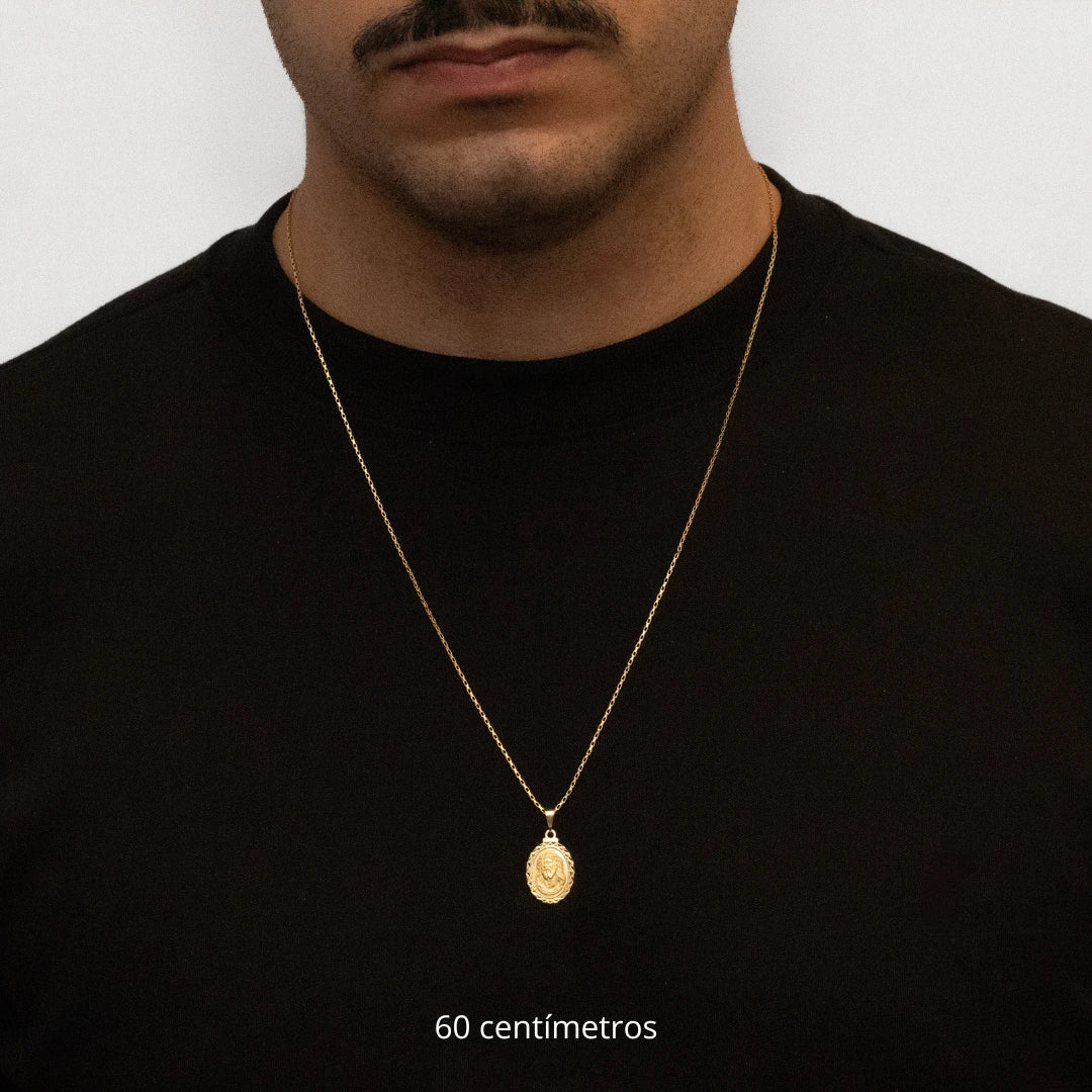 Corrente tijolinho 1mm com pingente Jesus Detalhado Banhado a Ouro 18k