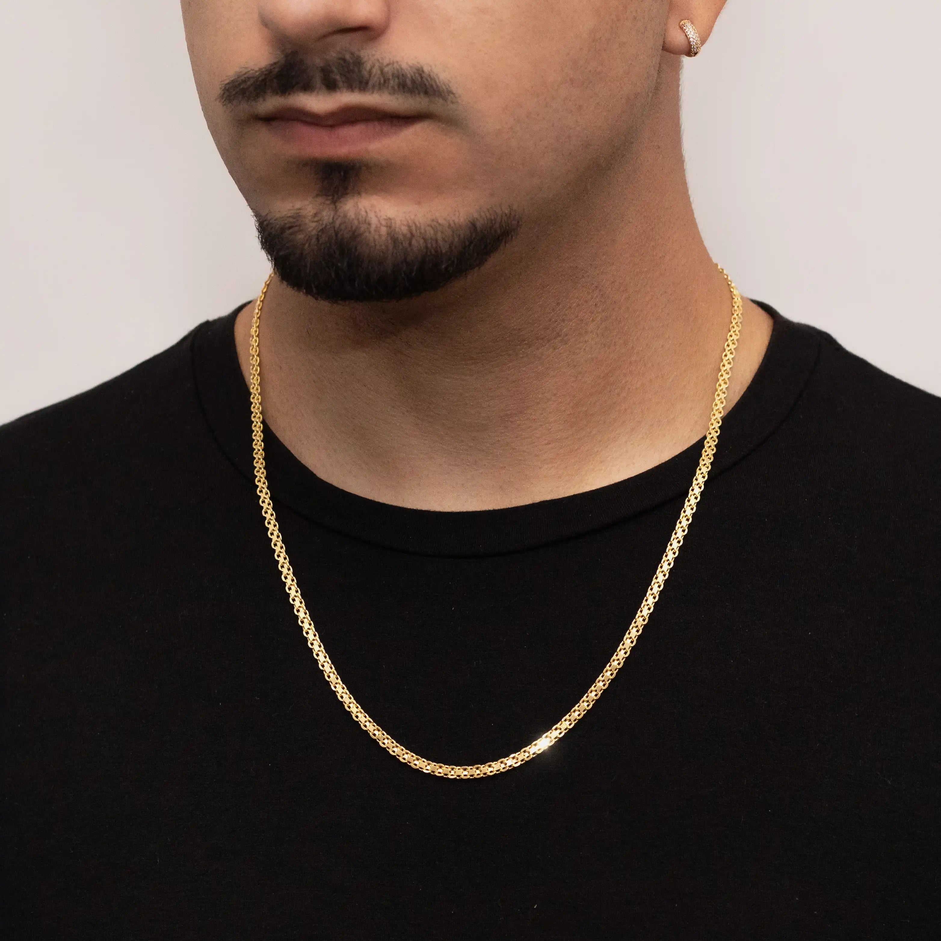 corrente de ouro masculina - cadeado duplo 4mm 60cm - ouro 18k