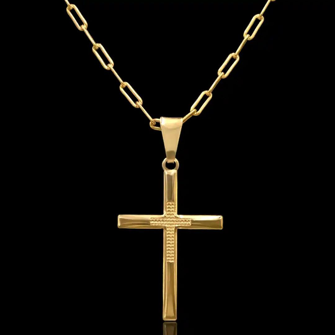 kit corrente com pingente cruz banhado a ouro 18k