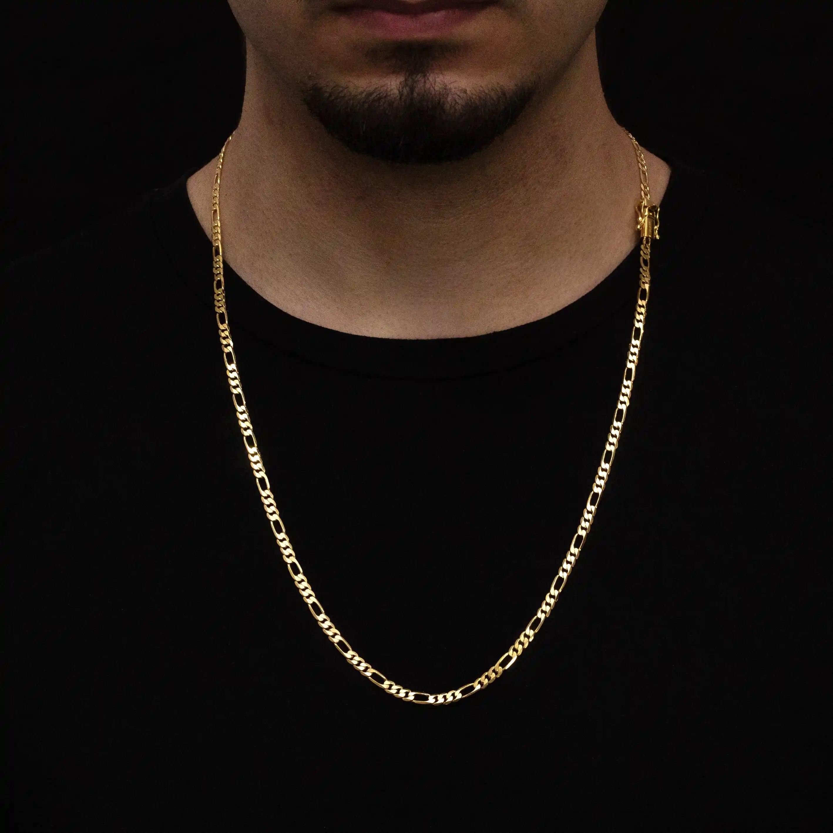 corrente banhada a ouro masculina - 3x1 figaro 4mm 70cm - ouro 18k