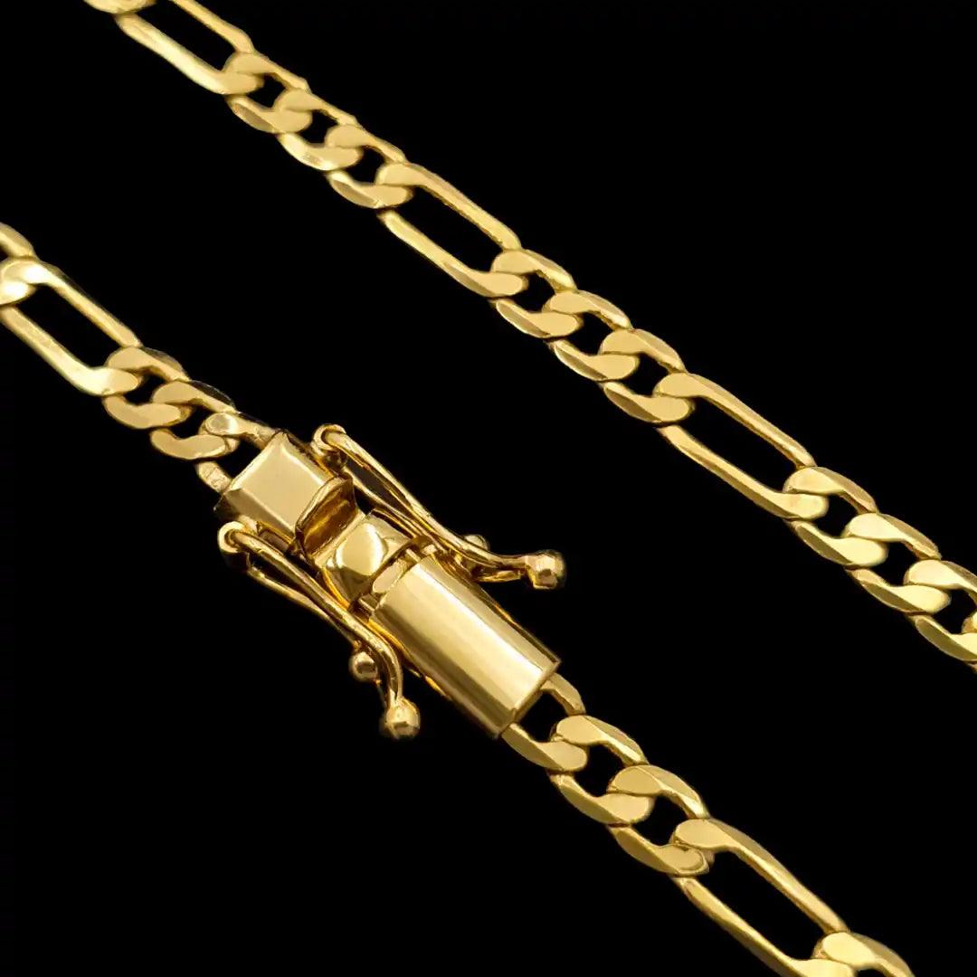 corrente banhada a ouro masculina - 3x1 figaro 4mm - ouro 18k