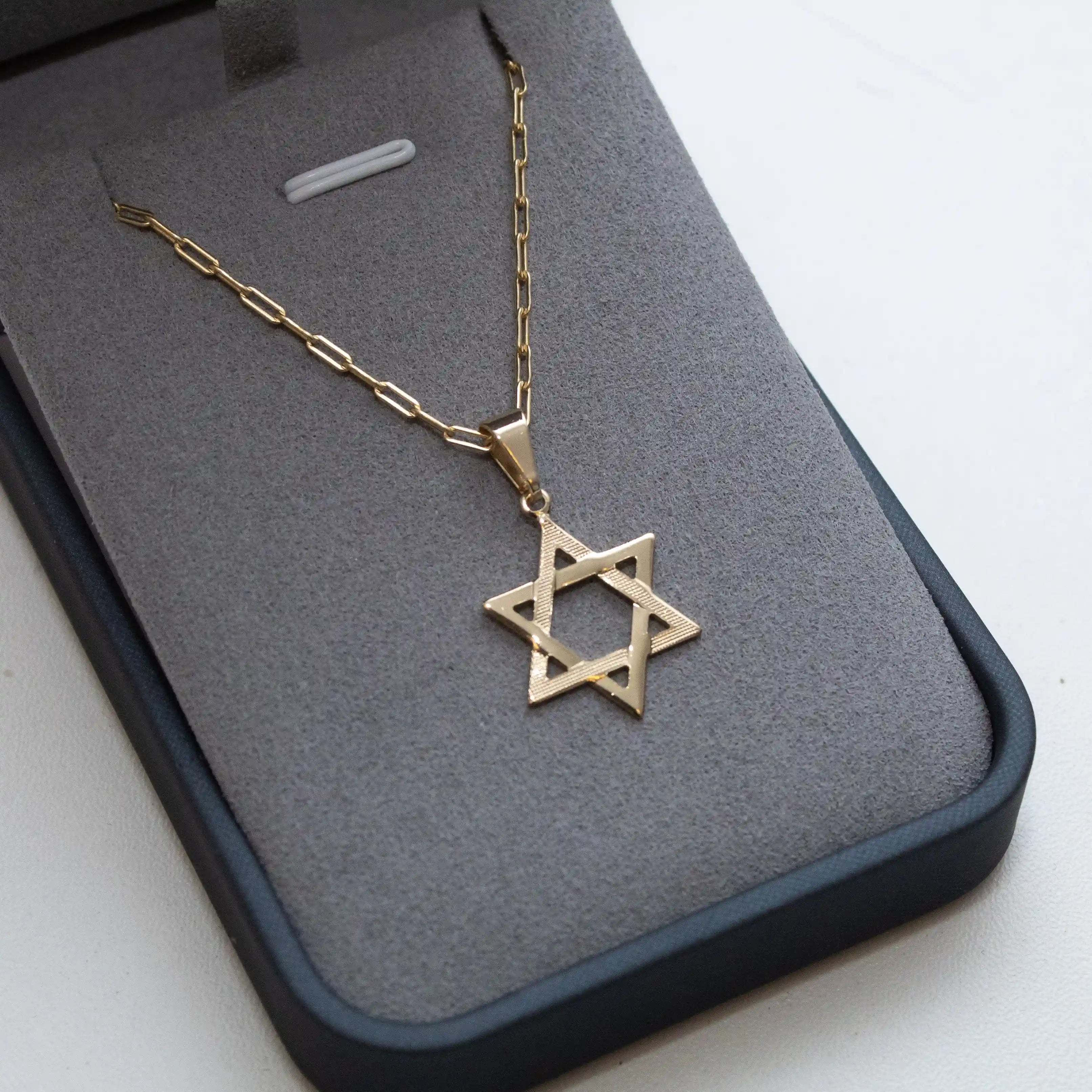 Corrente Cartier long 2mm com pingente Estrela de David Banhado a Ouro 18k