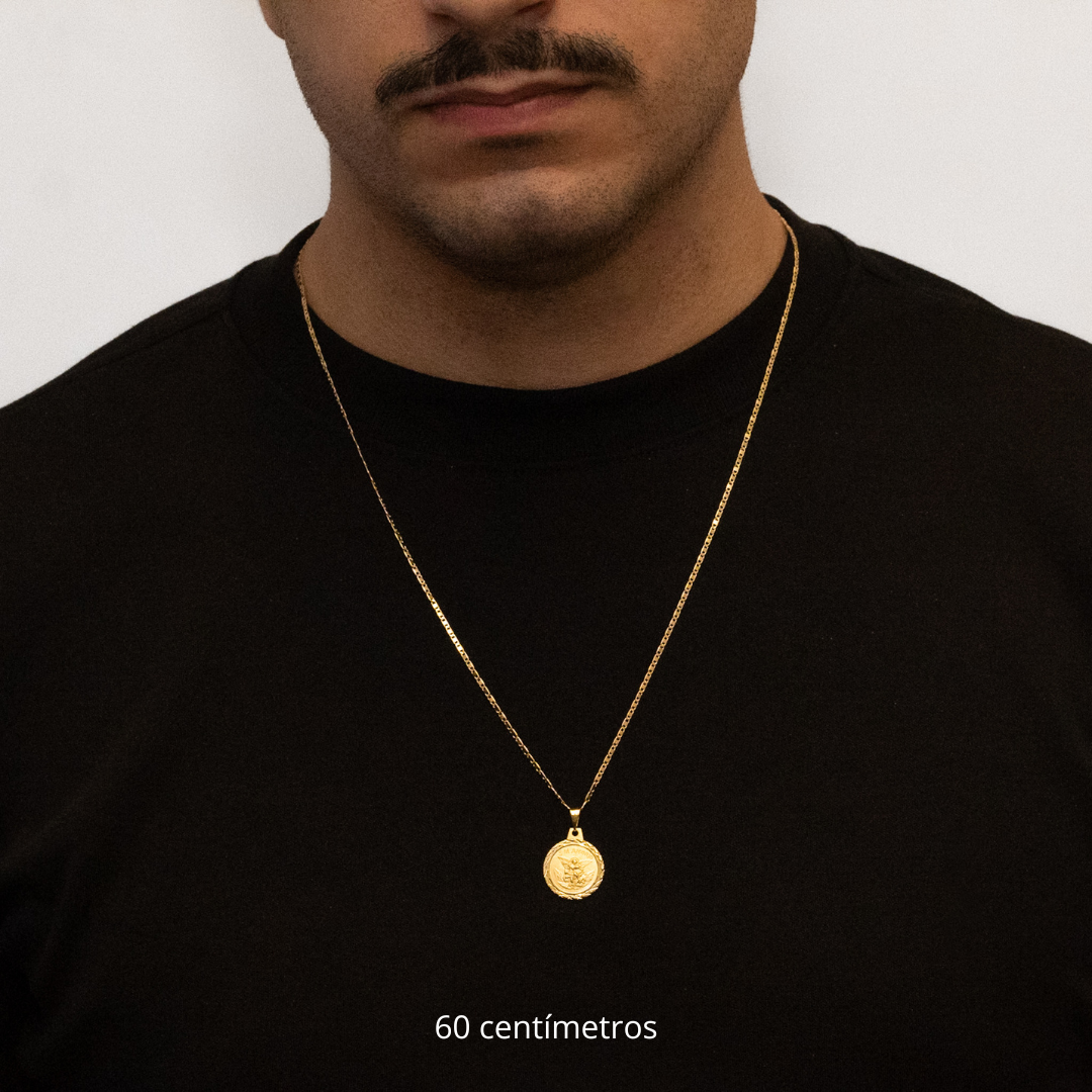 Corrente Piastrine 2mm com Pingente São Miguel Arcanjo 18mm Banhado a Ouro 18k