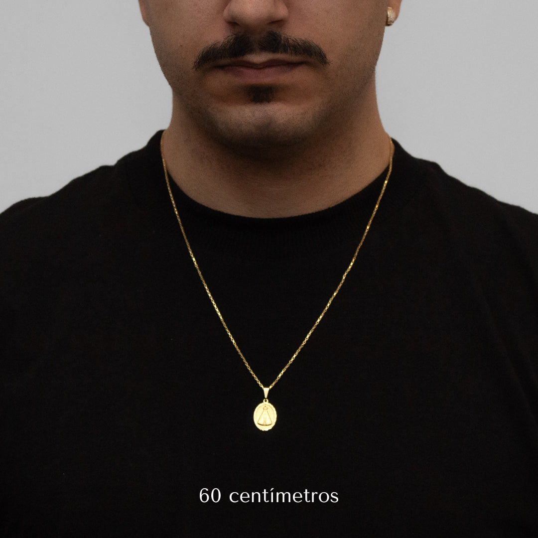 Corrente tijolinho 1mm com Pingente Nossa Sra. Aparecida Banhado a Ouro 18k