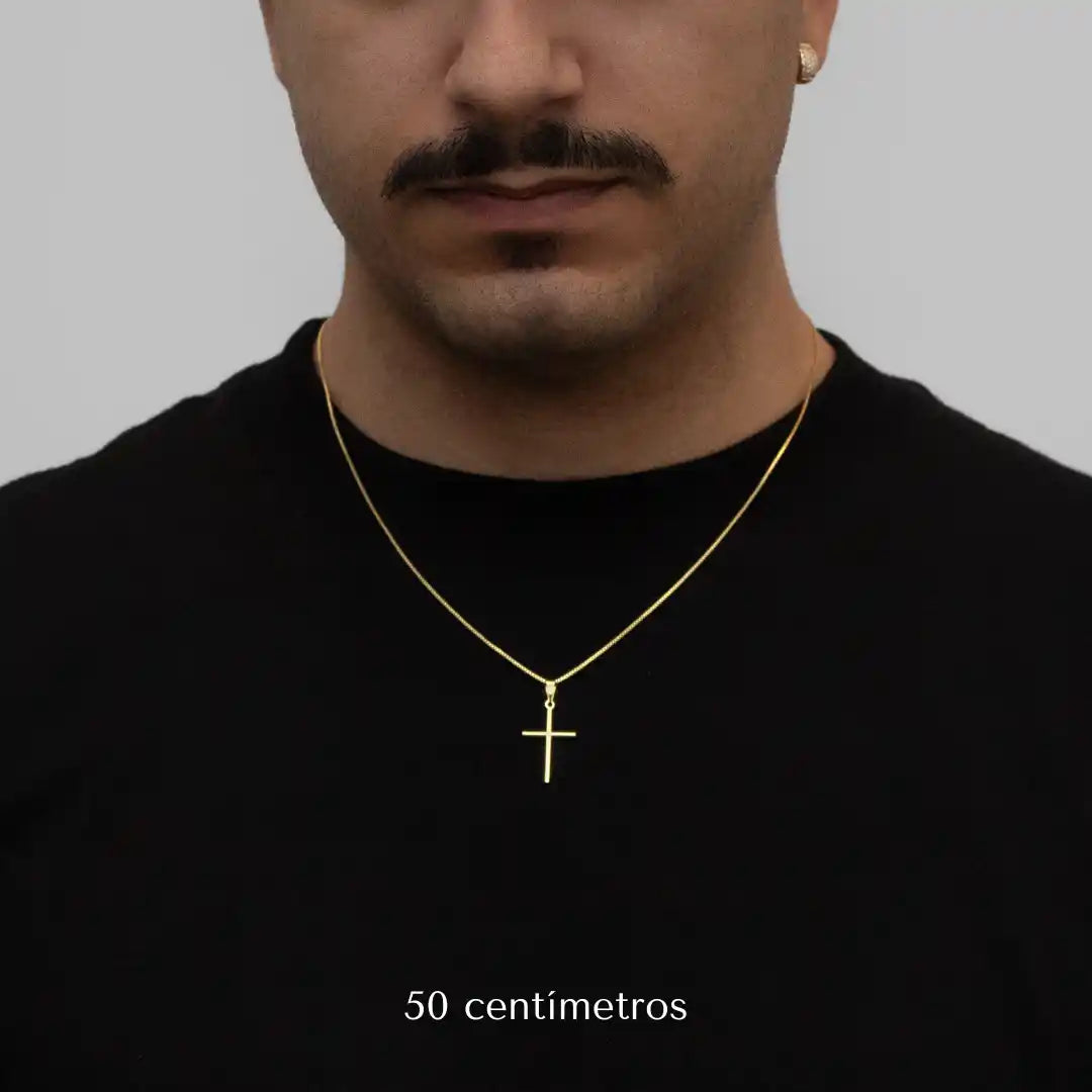 Conjunto Minimalista - Veneziana 1mm com pingente Cruz Lisa Banhado a Ouro 18k