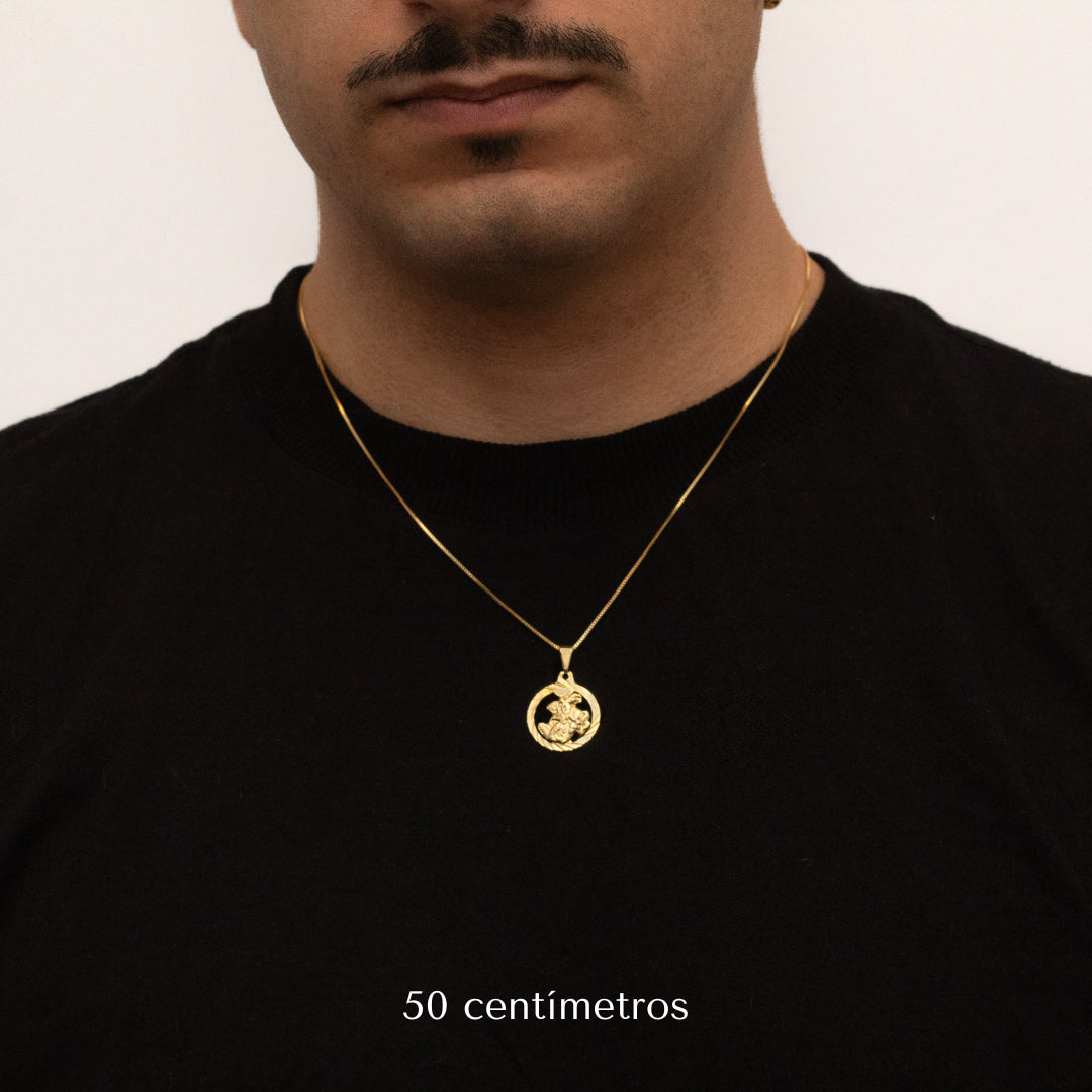 Conjunto São Jorge - veneziana 1mm com pingente São Jorge detalhado Banhado a Ouro 18k