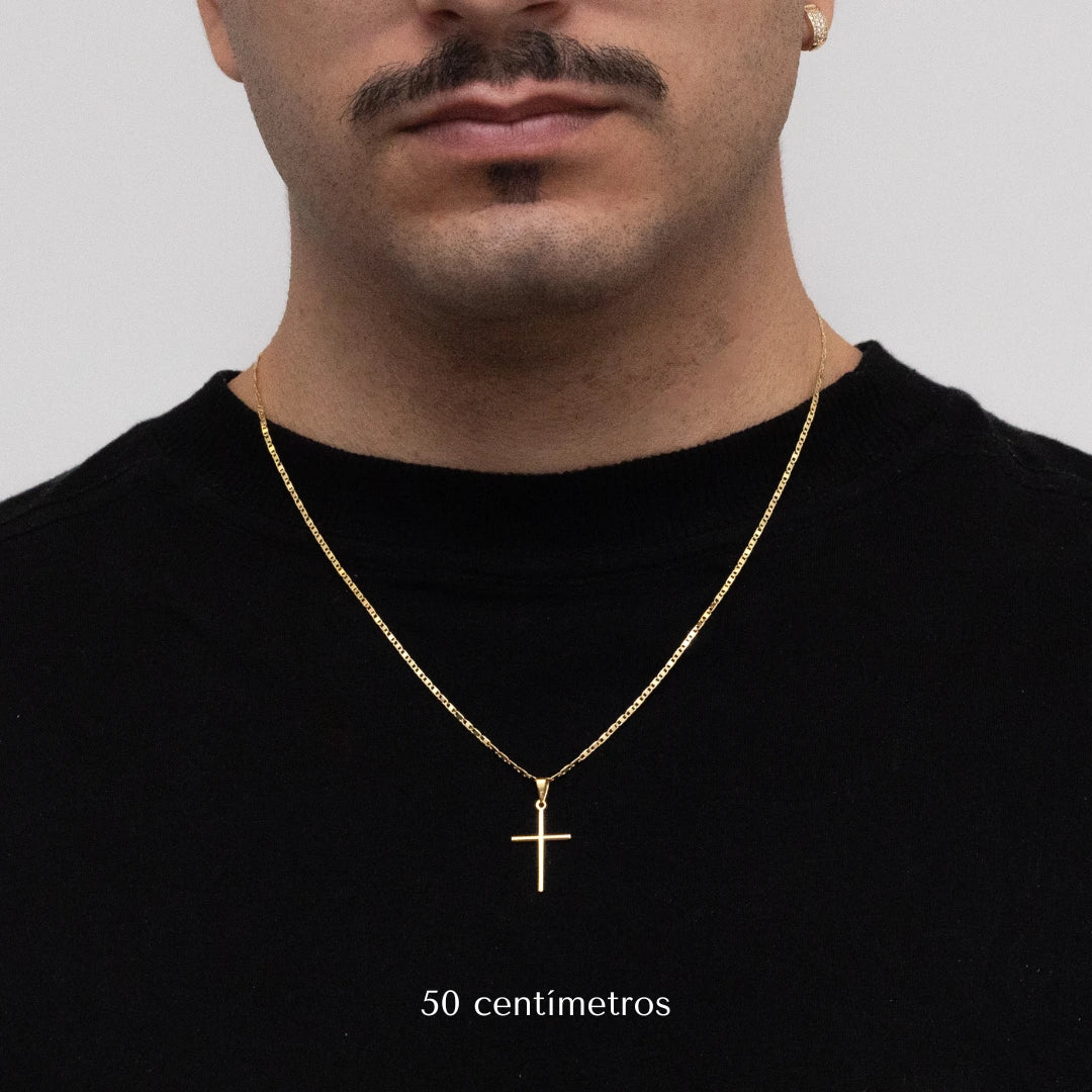 Corrente Piastrine 2mm com Pingente Cruz Lisa Banhado a Ouro 18k