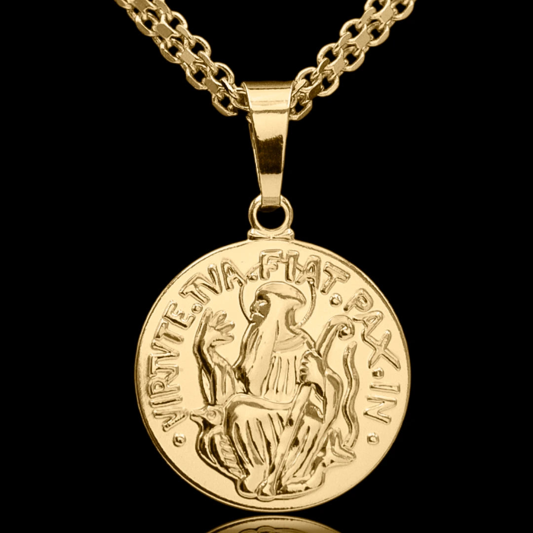 Corrente Cadeado Duplo 3.5mm com Pingente São Bento G 25mm Banhado a Ouro 18k