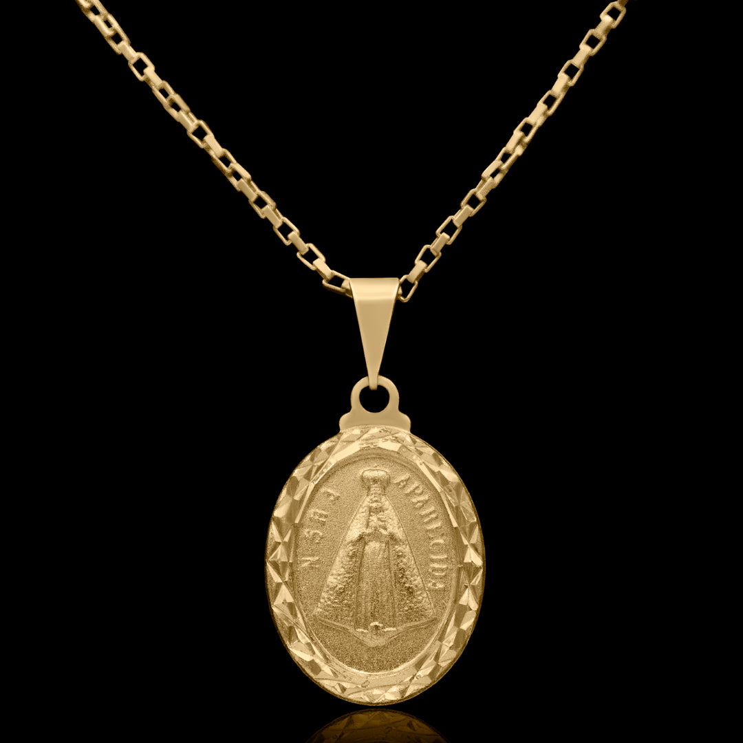 Corrente Tijolinho 1mm com Pingente Nossa Senhora Aparecida Banhado a Ouro 18k