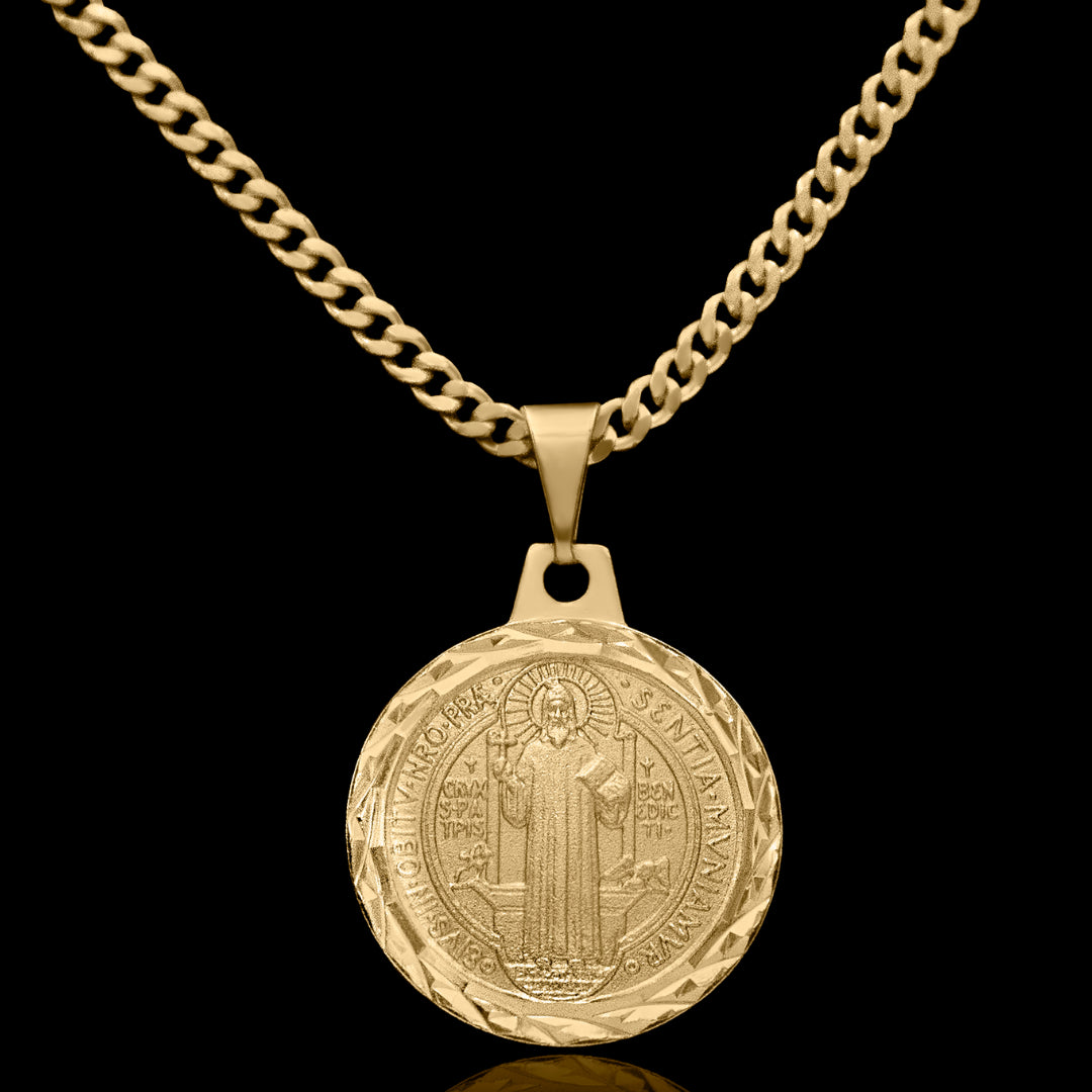 Corrente Piastrine 2mm Pingente São Bento Banhado a Ouro 18k