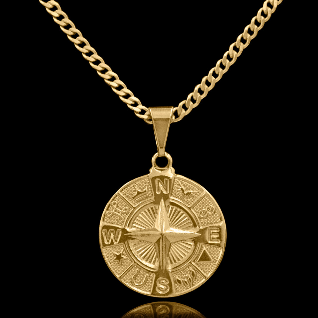 Corrente Grumet 2,5mm com Pingente Rosa dos Ventos Banhado a Ouro 18k