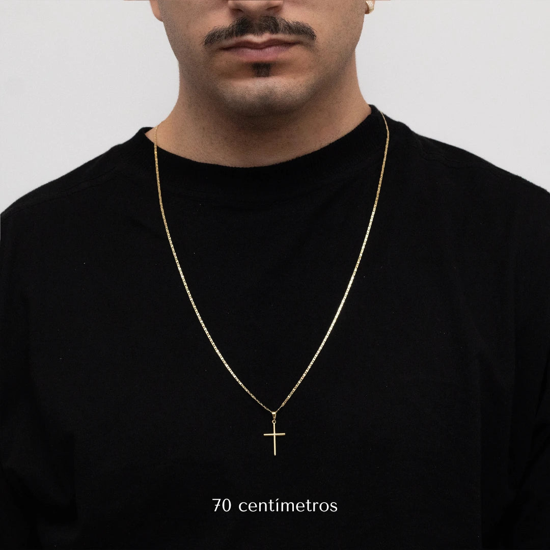 Corrente Piastrine 2mm com Pingente Cruz Lisa Banhado a Ouro 18k