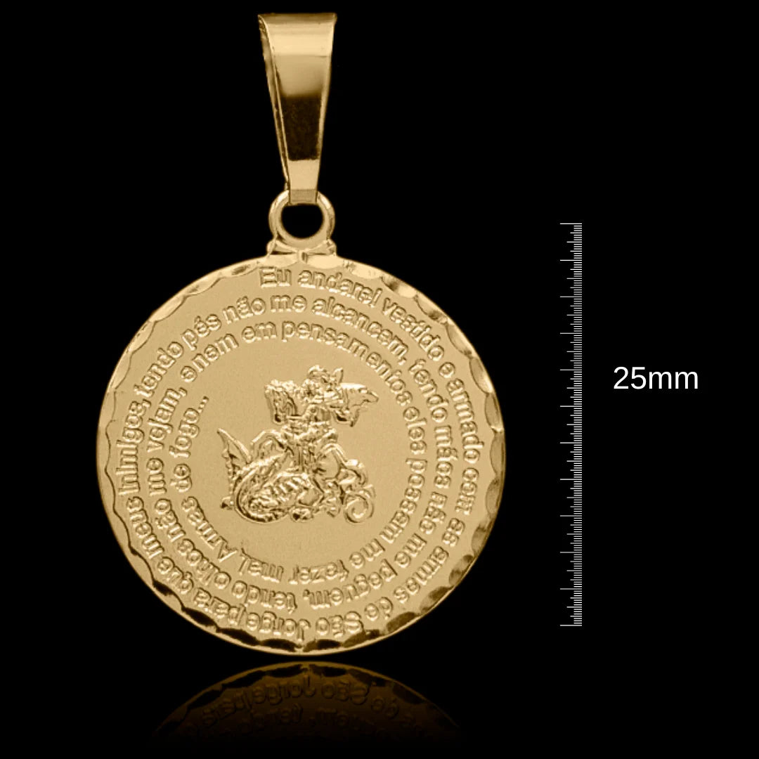 Corrente Cadeado Duplo 3.5mm com Pingente São Jorge 25mm Banhado a Ouro 18k