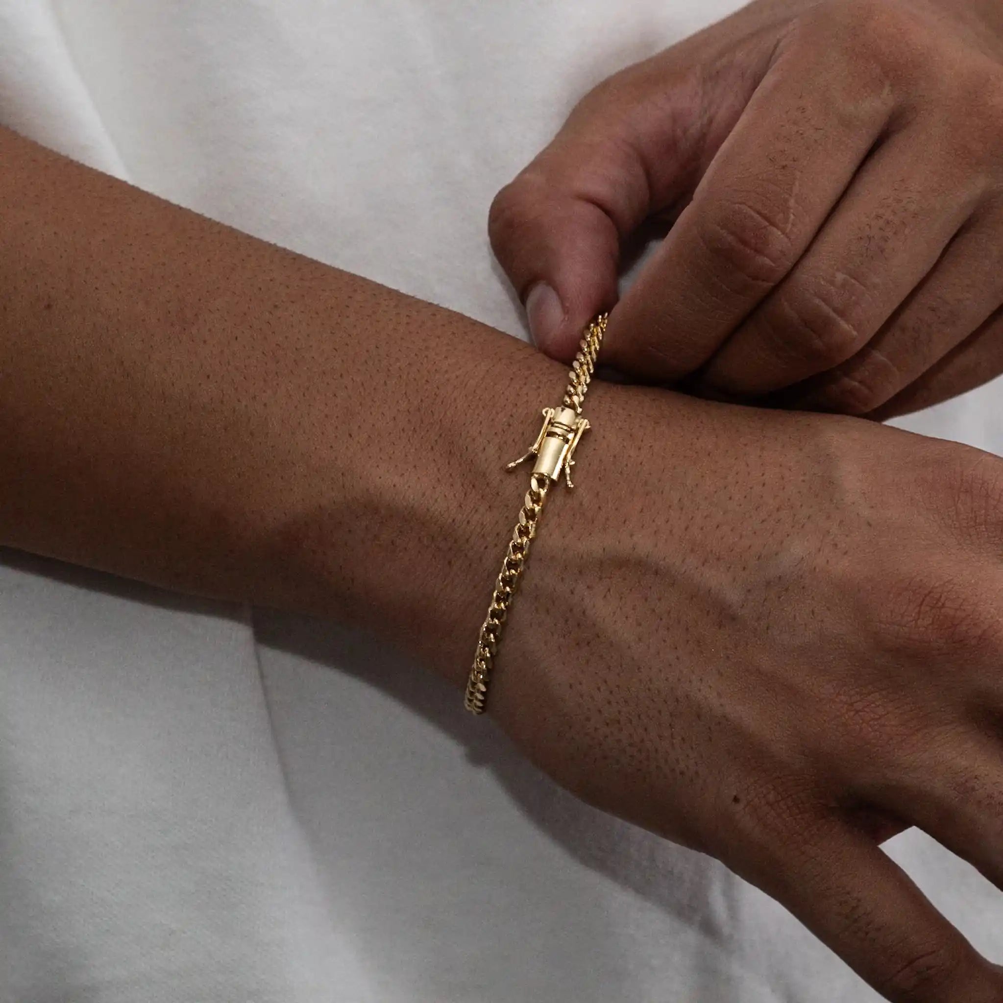 pulseira masculina banhada a ouro - cuban 4mm - ouro 18k