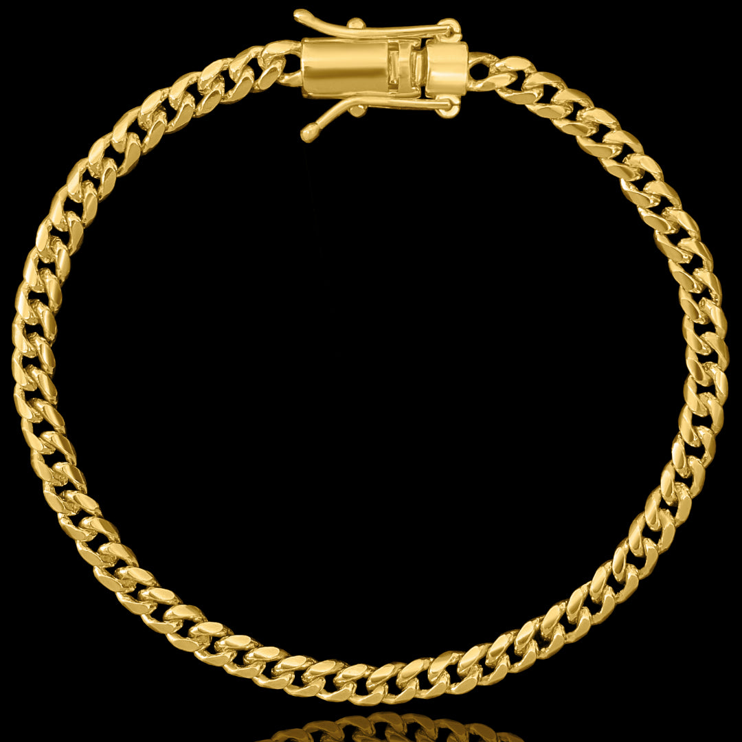 pulseira masculina banhada a ouro - cuban 4mm - ouro 18k