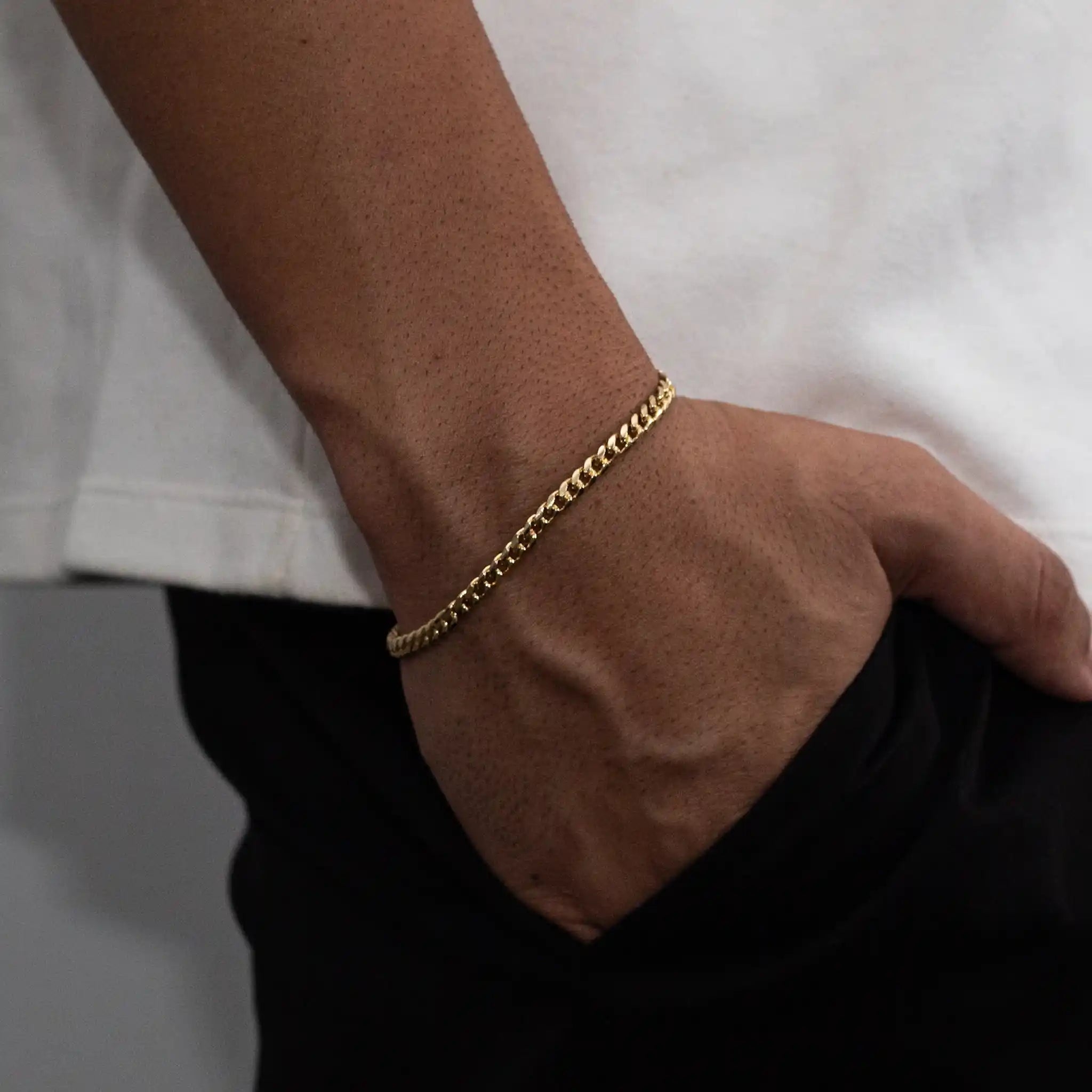 pulseira masculina banhada a ouro - cuban 4mm - ouro 18k