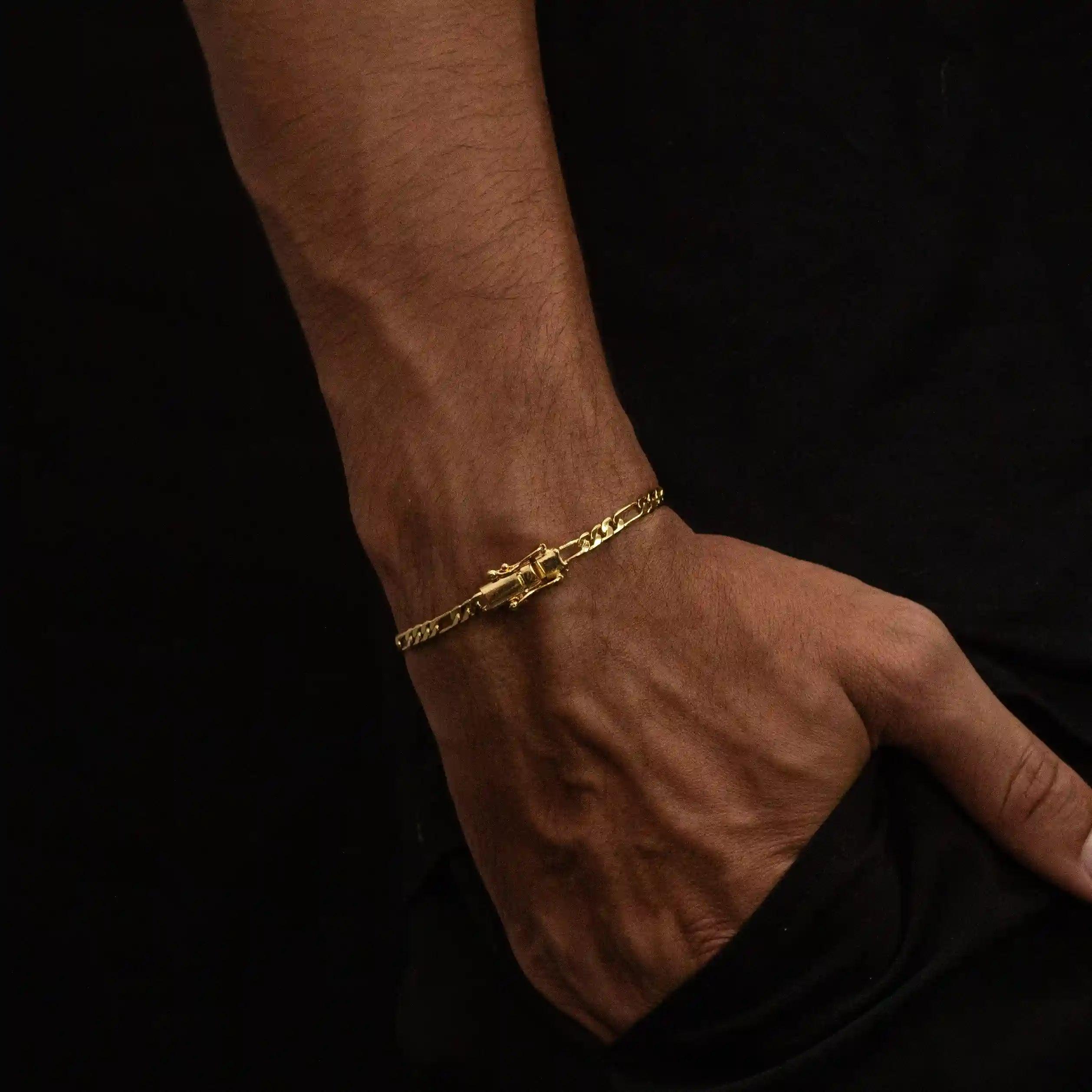 pulseira masculina banhado a ouro - 3x1 4mm - ouro 18k