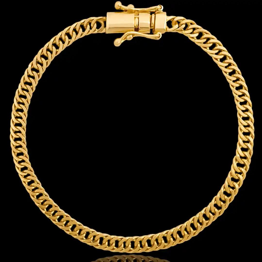 pulseira masculina banhada a ouro - grumet duplo 4mm - ouro 18k