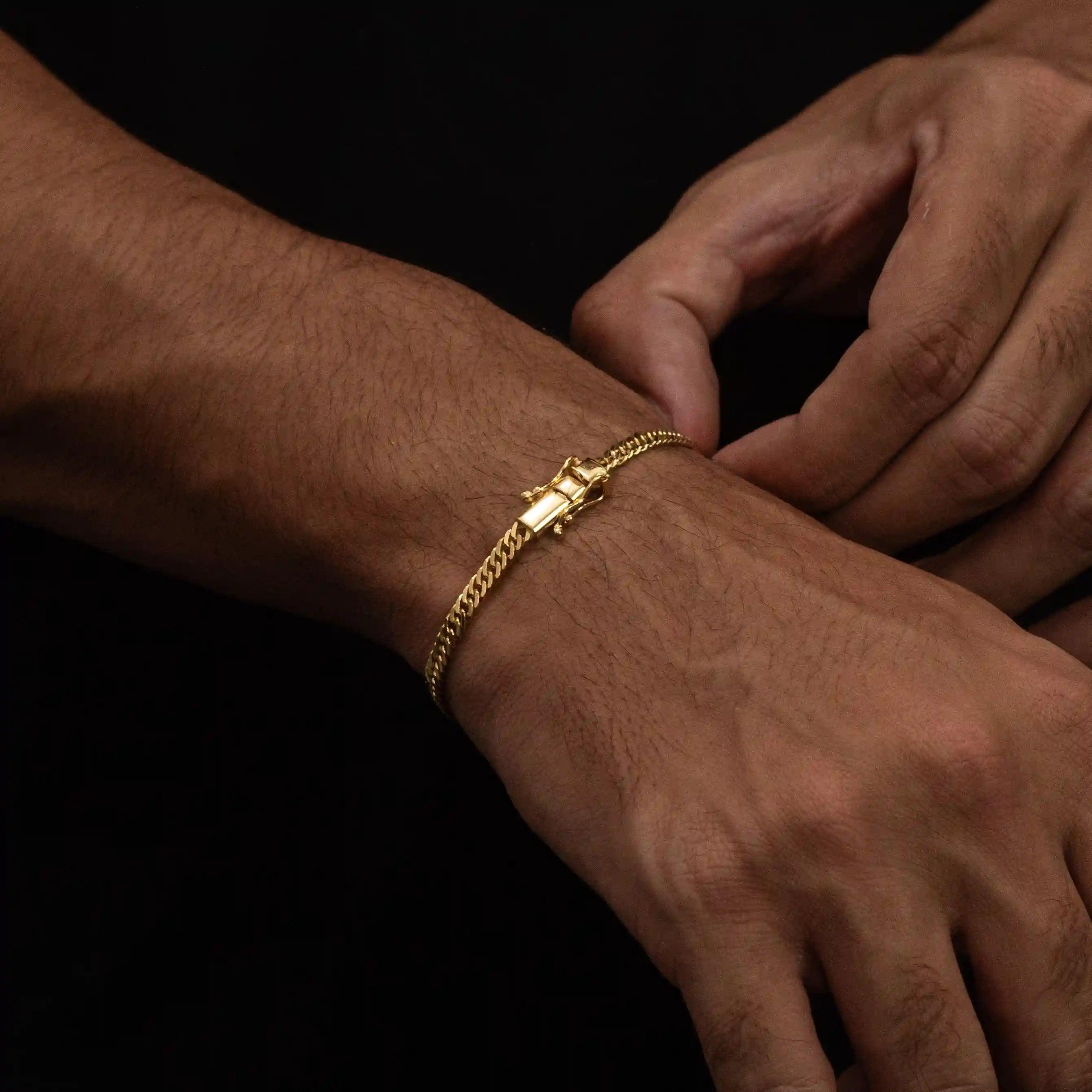 pulseira masculina banhada a ouro - grumet duplo 4mm - ouro 18k