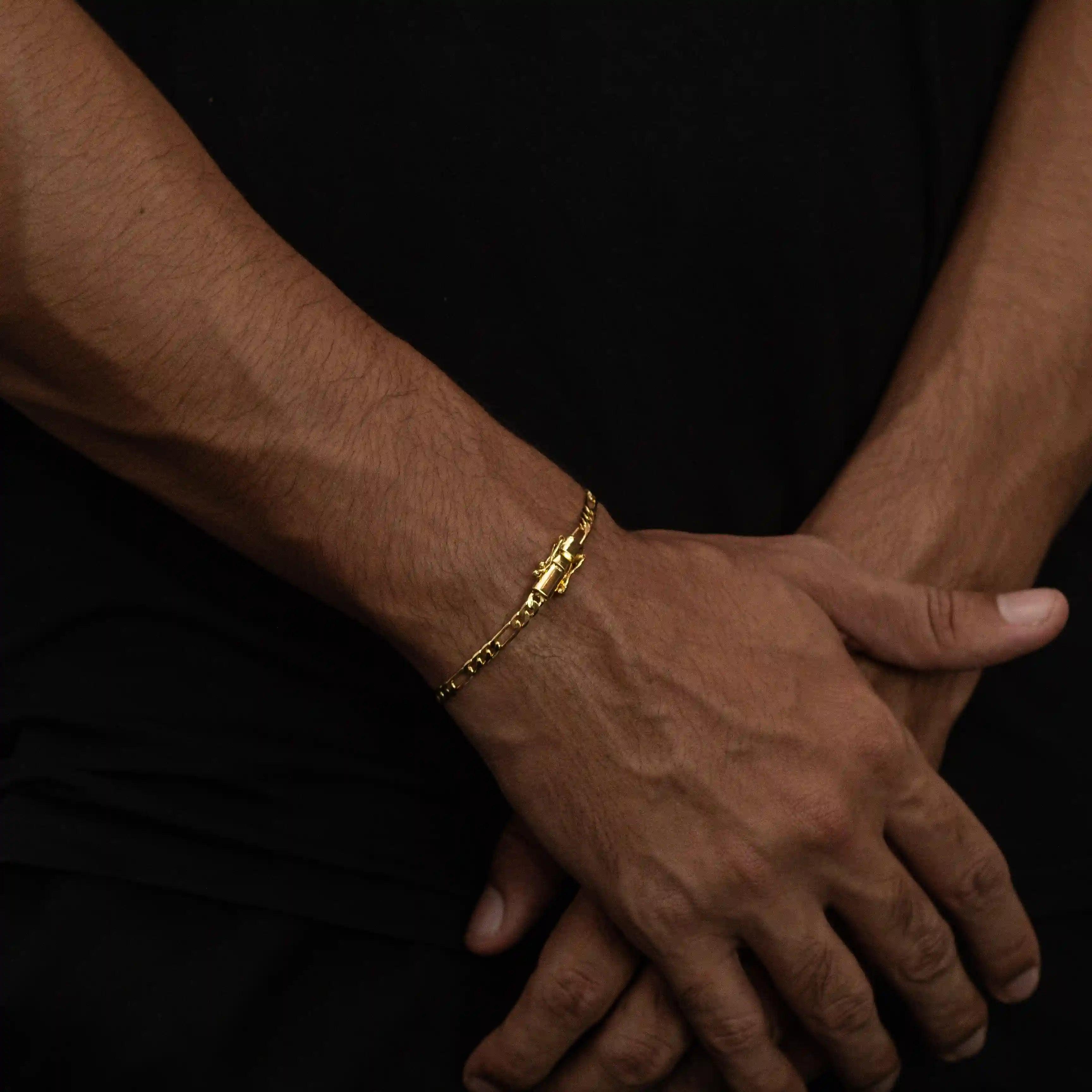 Pulseira 3 por 1 Fígaro 4mm Banhado a Ouro 18k - Rei18k