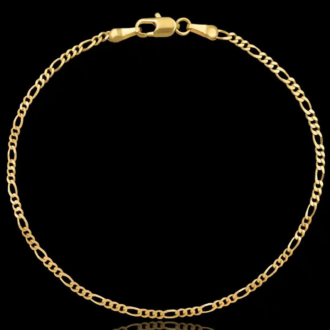 pulseira masculina banhada a ouro - 3x1 figaro 2mm - ouro 18k