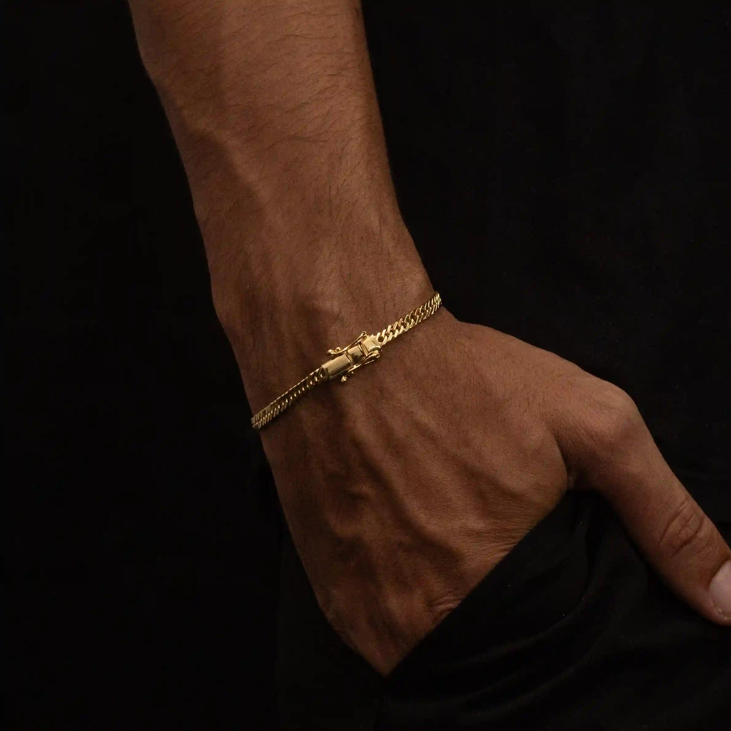 pulseira masculina banhada a ouro - grumet duplo 4mm - ouro 18k
