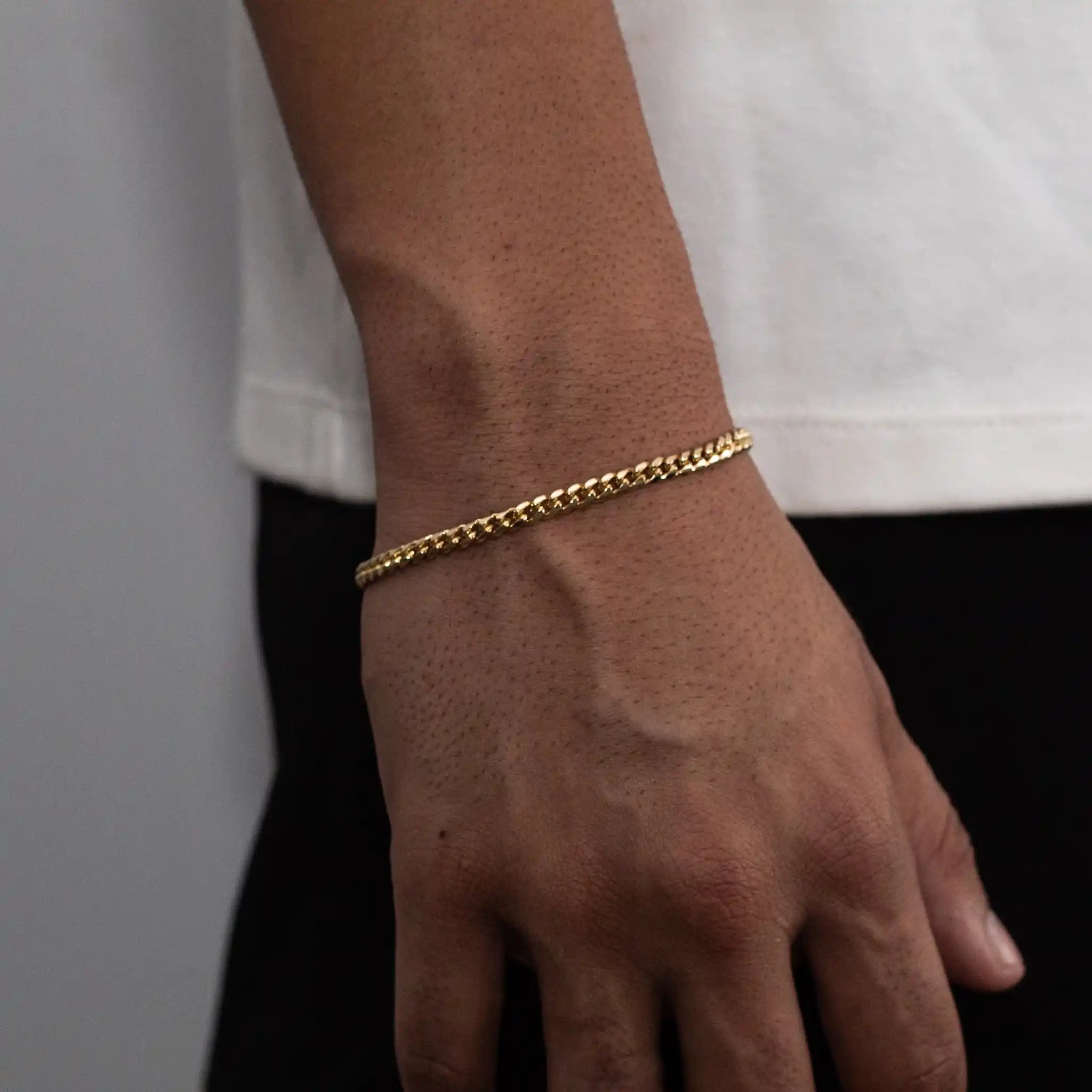 pulseira masculina banhada a ouro - cuban 4mm - ouro 18k