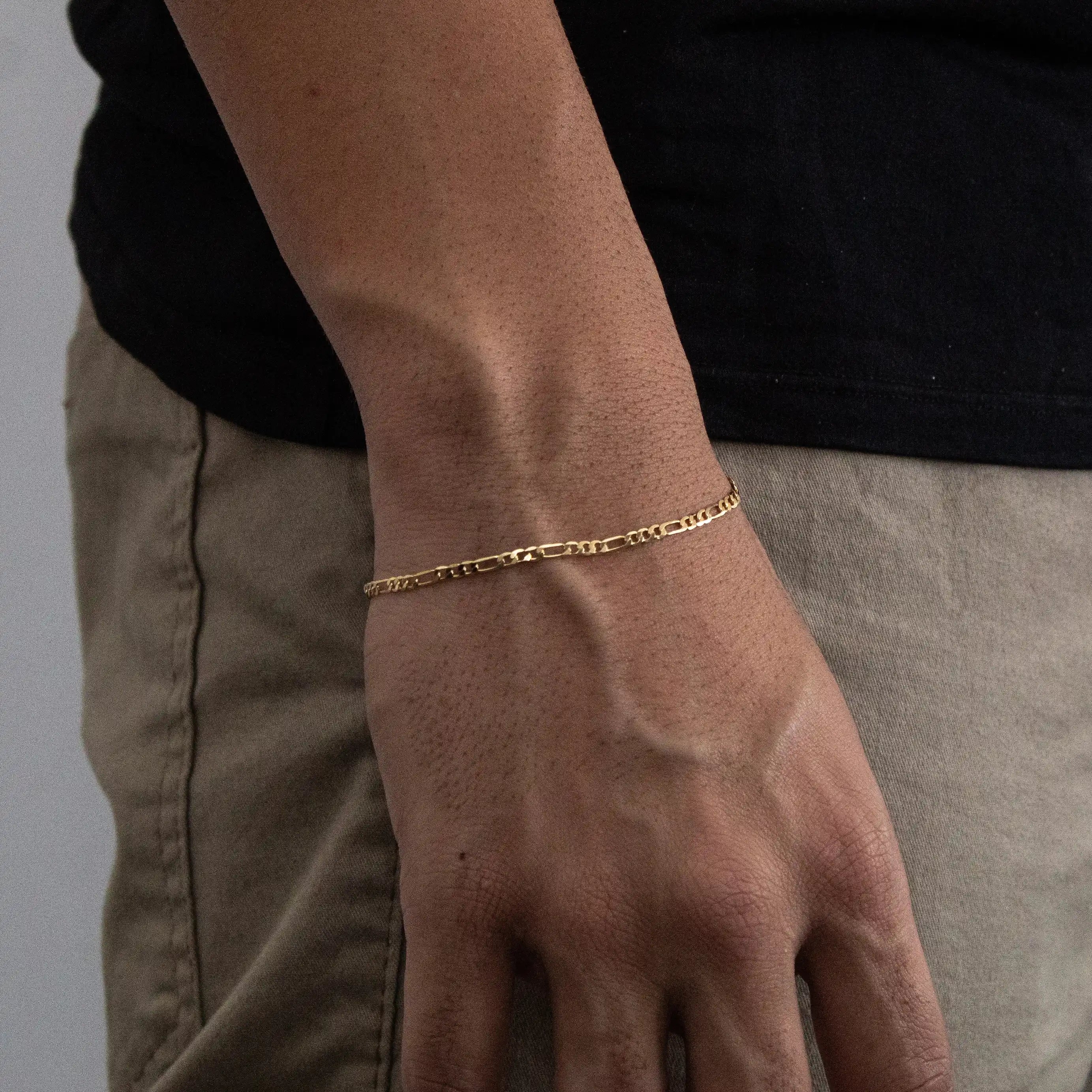 Pulseira Fígaro 3x1 3mm Banhado a Ouro 18k