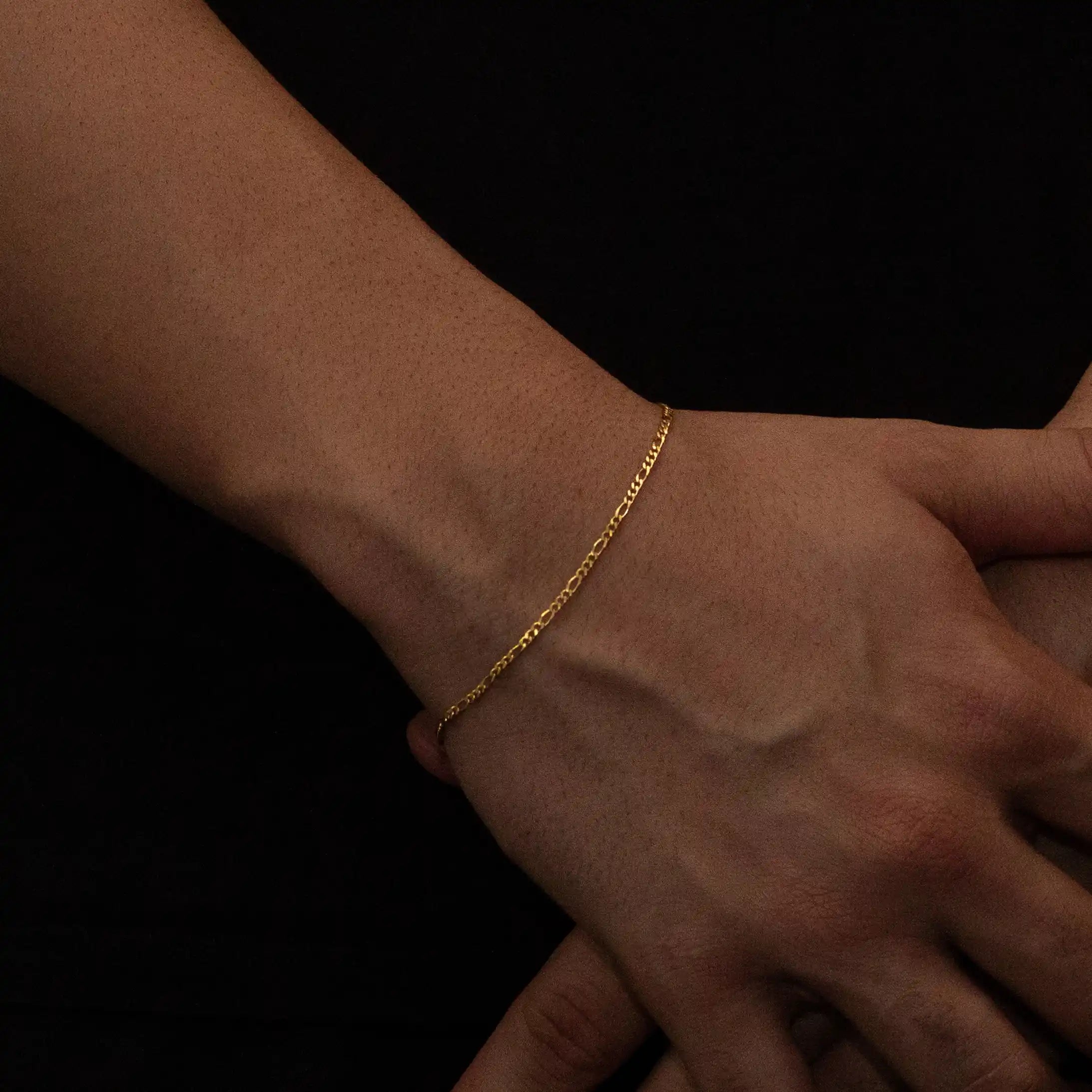 pulseira de ouro masculina - 3x1 figaro 2mm - ouro 18k