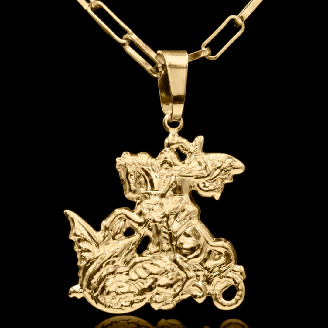 Corrente Cartie 3.5mm com Pingente São Jorge G 33mmx31mm Banhado a Ouro 18k