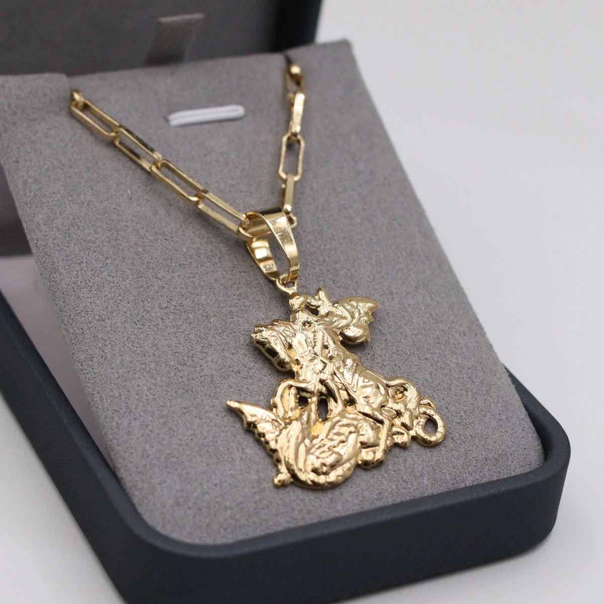 Corrente Cartie 3.5mm com Pingente São Jorge G 33mmx31mm Banhado a Ouro 18k