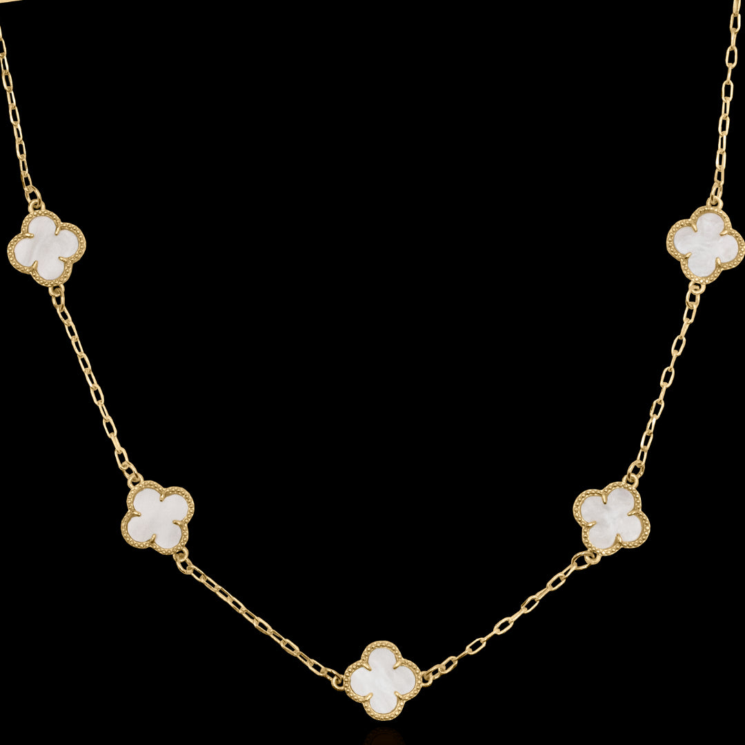 CORRENTE 5 TREVOS WHITE BANHADO A OURO 18K