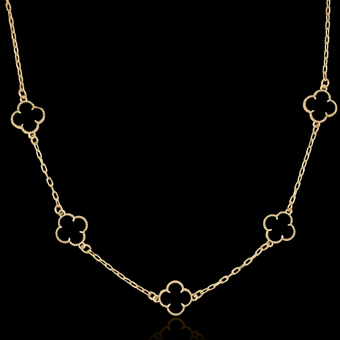 CORRENTE 5 TREVOS BLACK BANHADO A OURO 18K