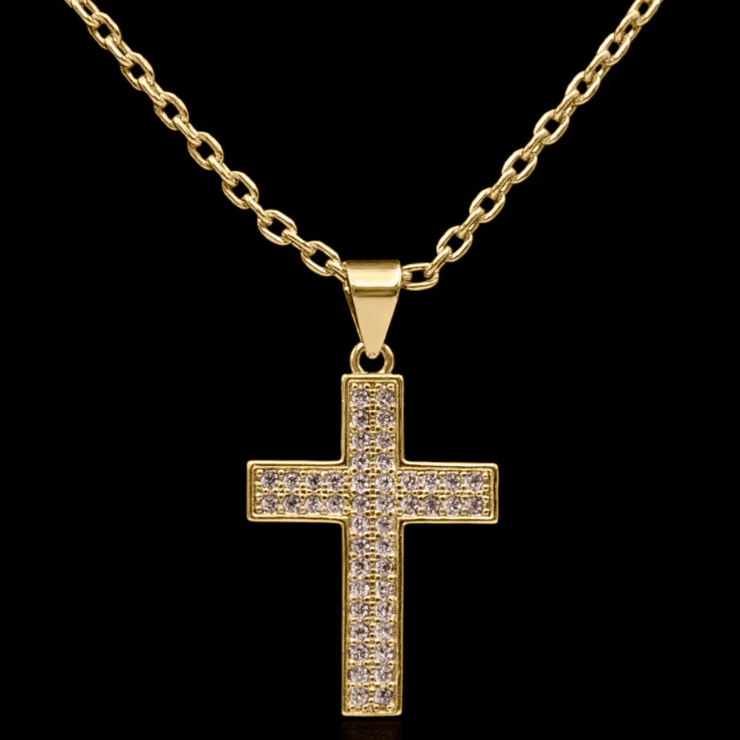 Corrente Cadeado 2.5mm com Cruz cravejada banhado ao ouro 18k