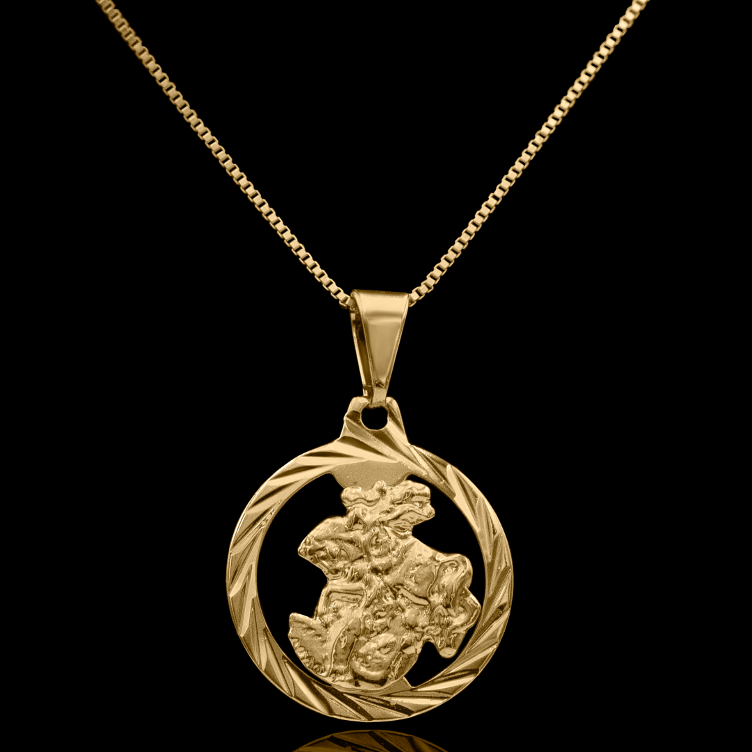 Conjunto São Jorge - veneziana 1mm com pingente São Jorge detalhado Banhado a Ouro 18k