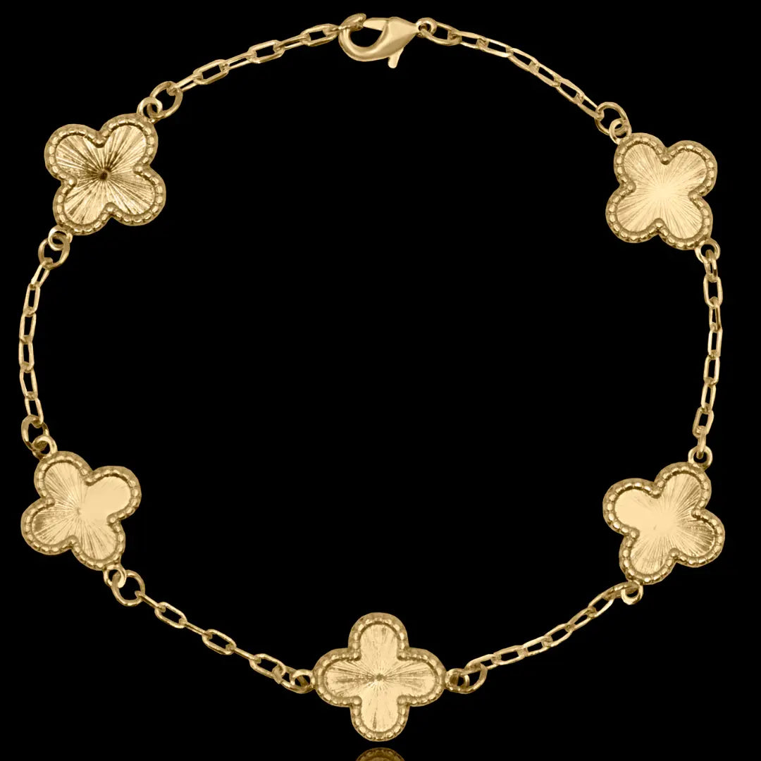 PULSEIRA 5 TREVOS FRISO BANHADO A OURO 18K