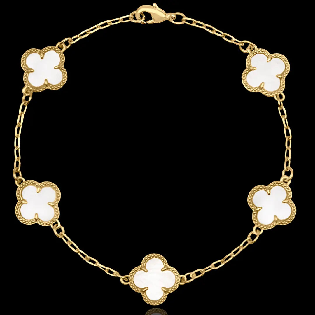 PULSEIRA 5 TREVOS WHITE BANHADO A OURO 18K