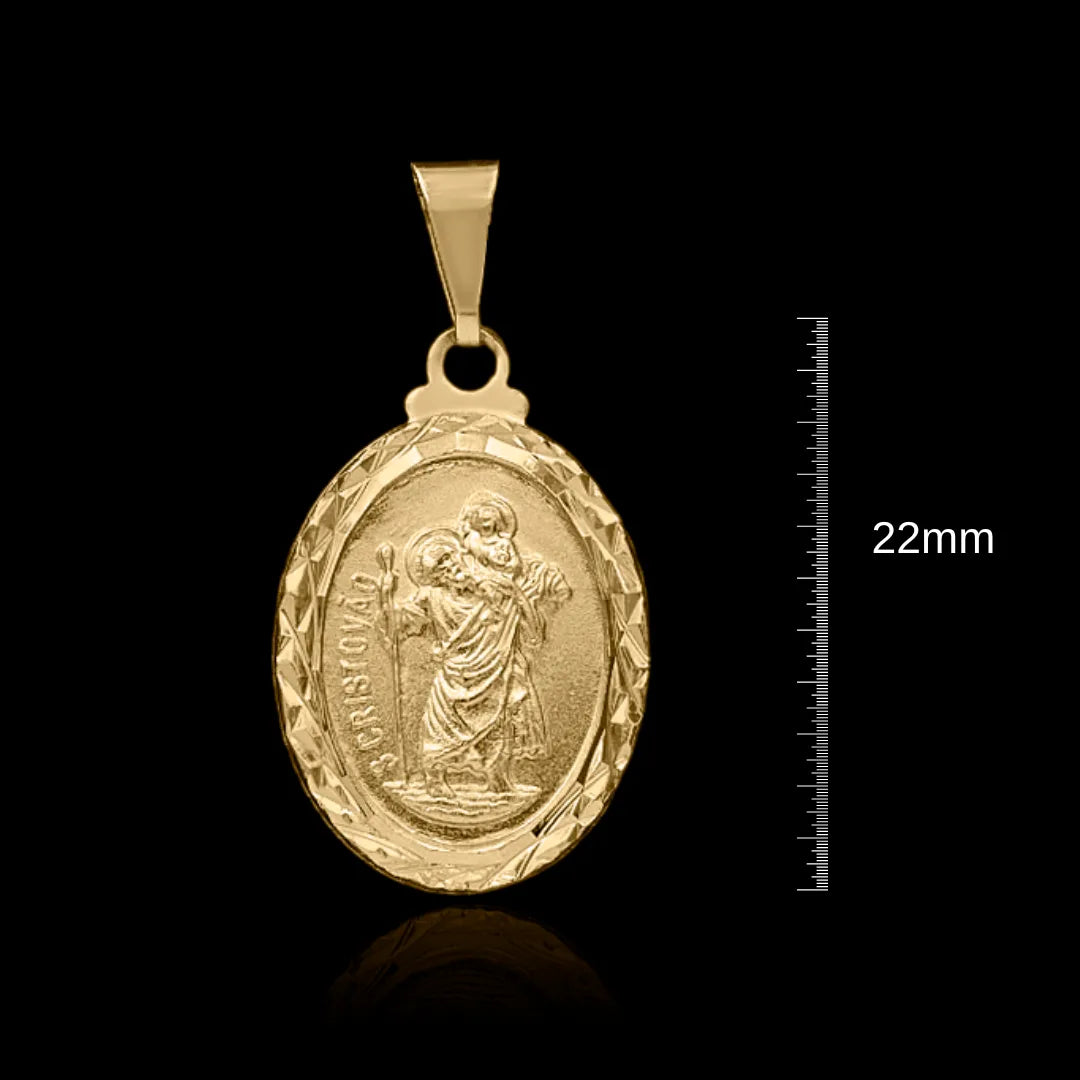 Corrente tijolinho 1mm com pingente São Cristovão Banhado a ouro 18k
