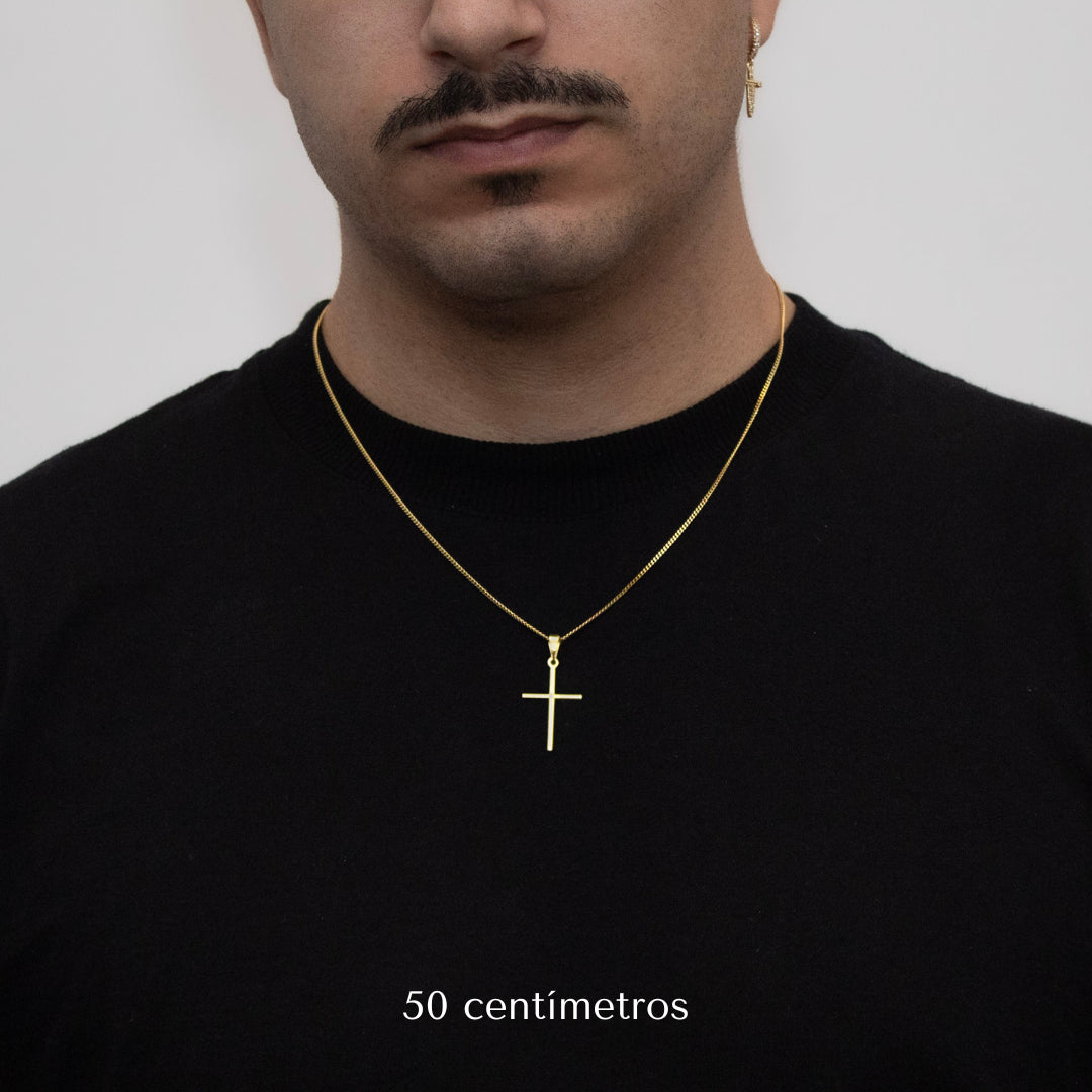 Corrente Grumet 1,5mm com Pingente Cruz Lisa Banhado a Ouro 18k
