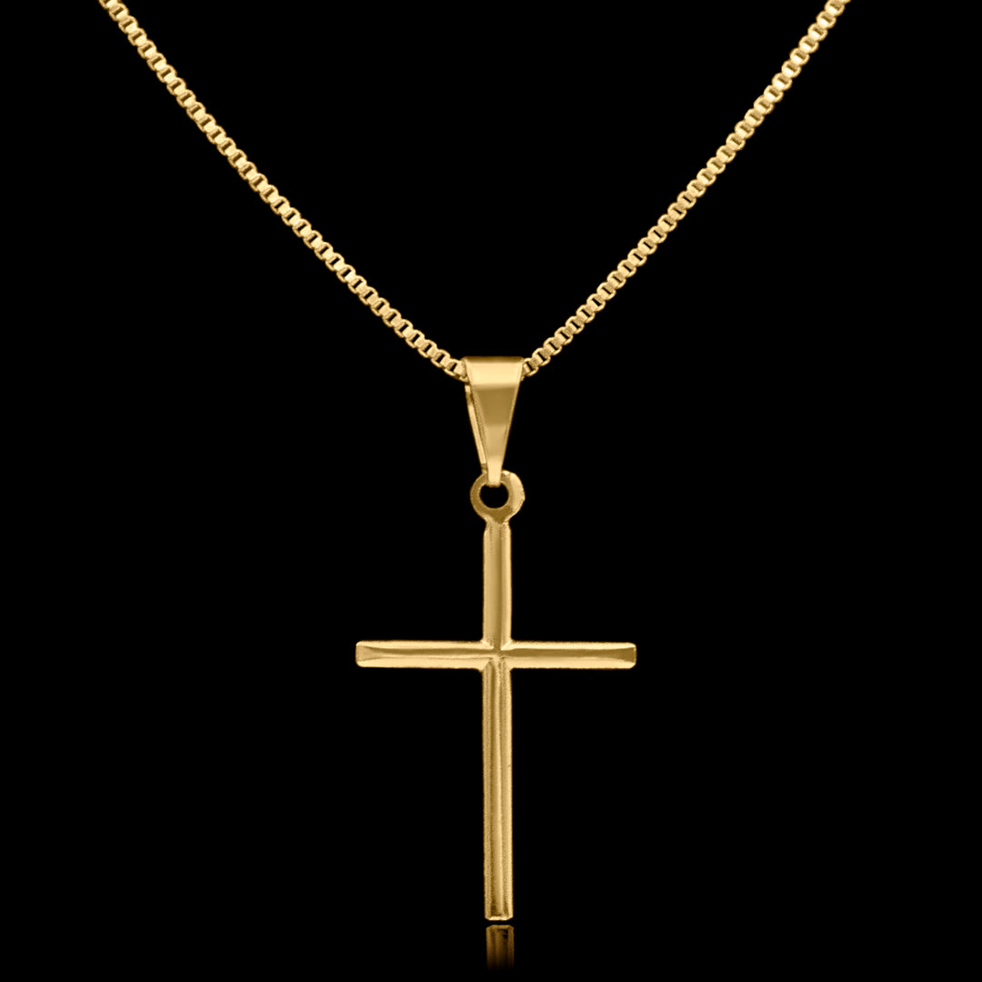 Conjunto Minimalista - Veneziana 1mm com pingente Cruz Lisa Banhado a Ouro 18k